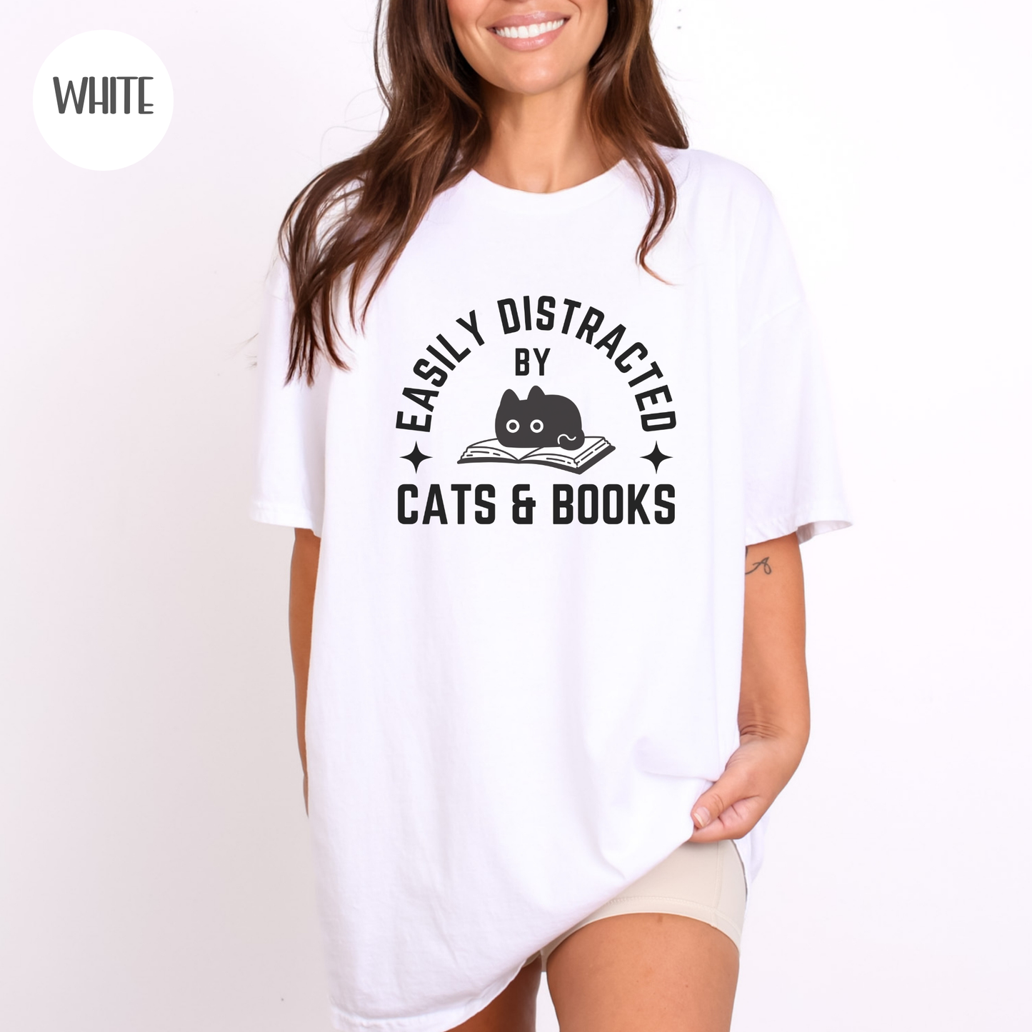 Easily Distracted by Cats & Books T-Shirt-Stripeypeach