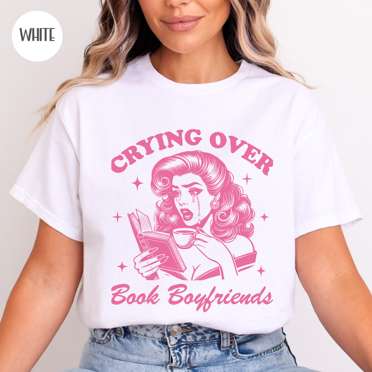 Crying over Book Boyfriends T-Shirt-Stripeypeach