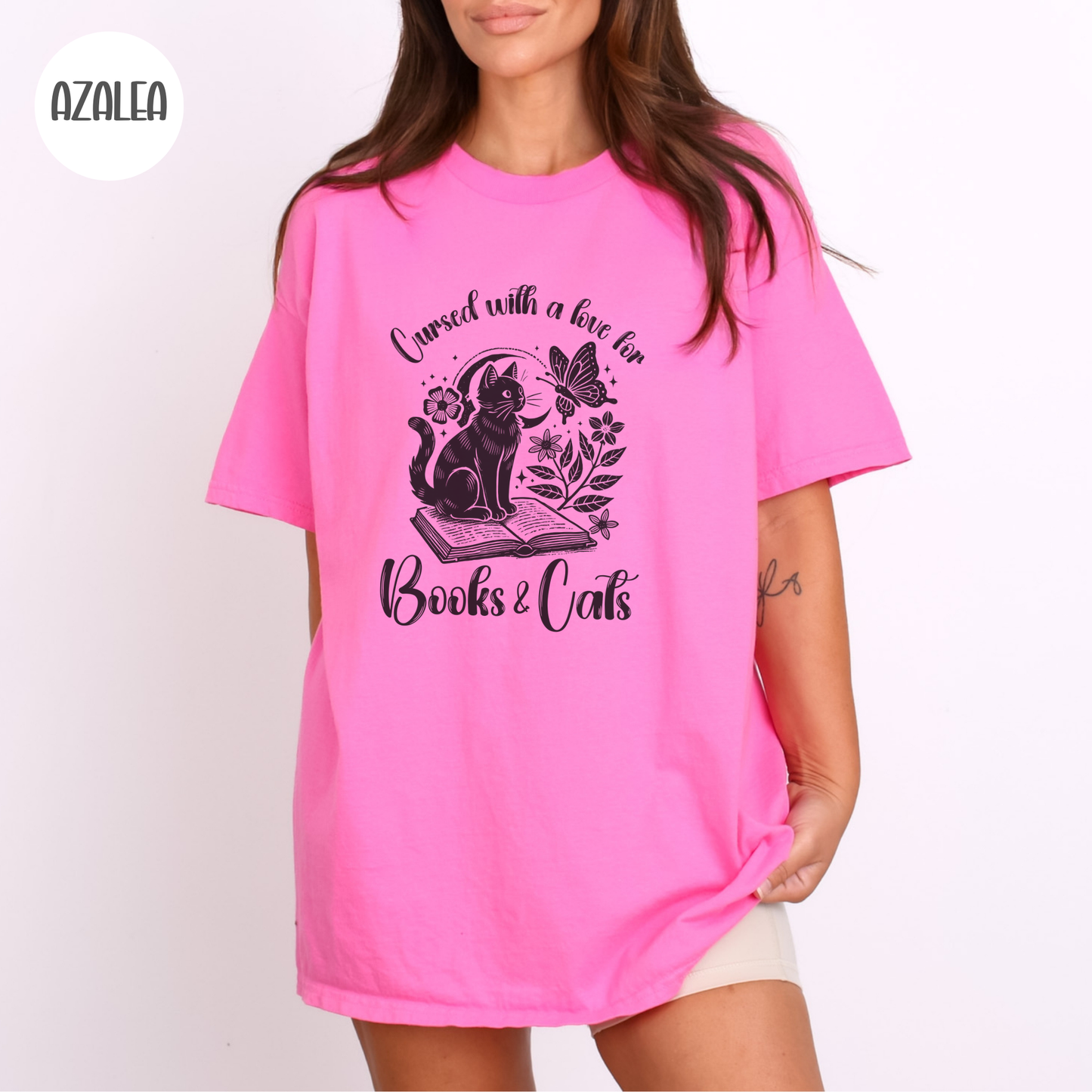 Cursed with a Love for Books & Cats T-Shirt-Stripeypeach