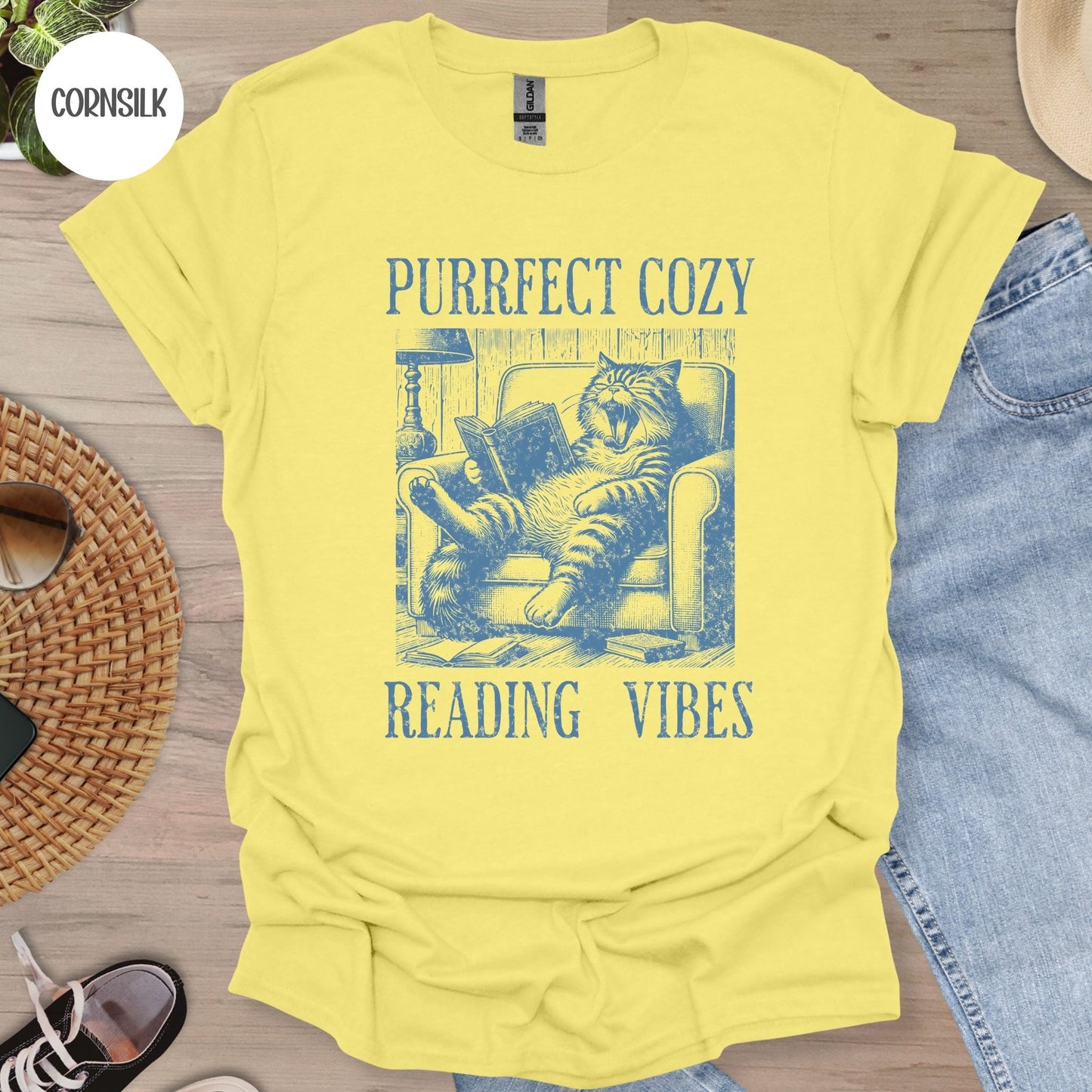 Purrfect Cozy Reading Vibes Cat T-Shirt