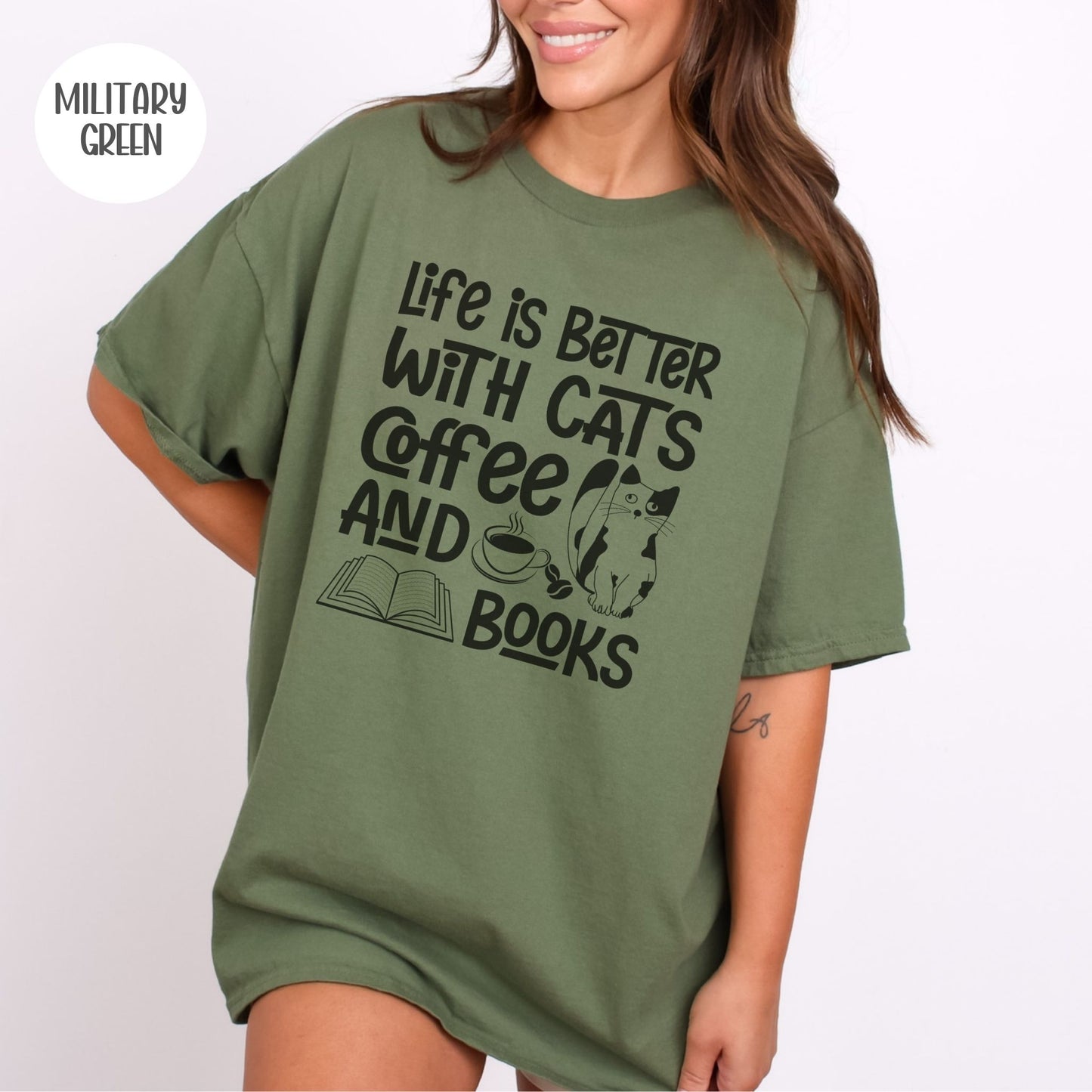 Life is Better with Cats Coffee & Books T-Shirt-Stripeypeach