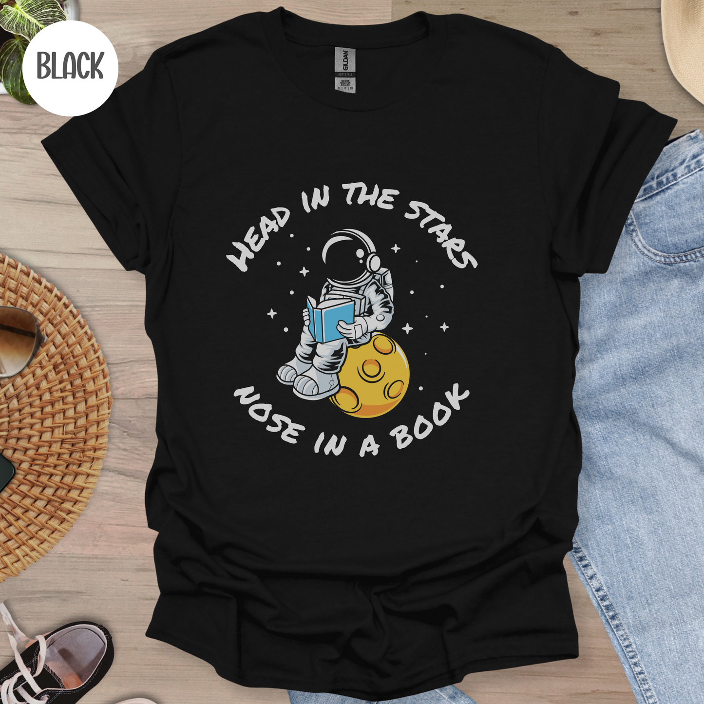 Head in the Stars Astronaut Book T-Shirt-Stripeypeach