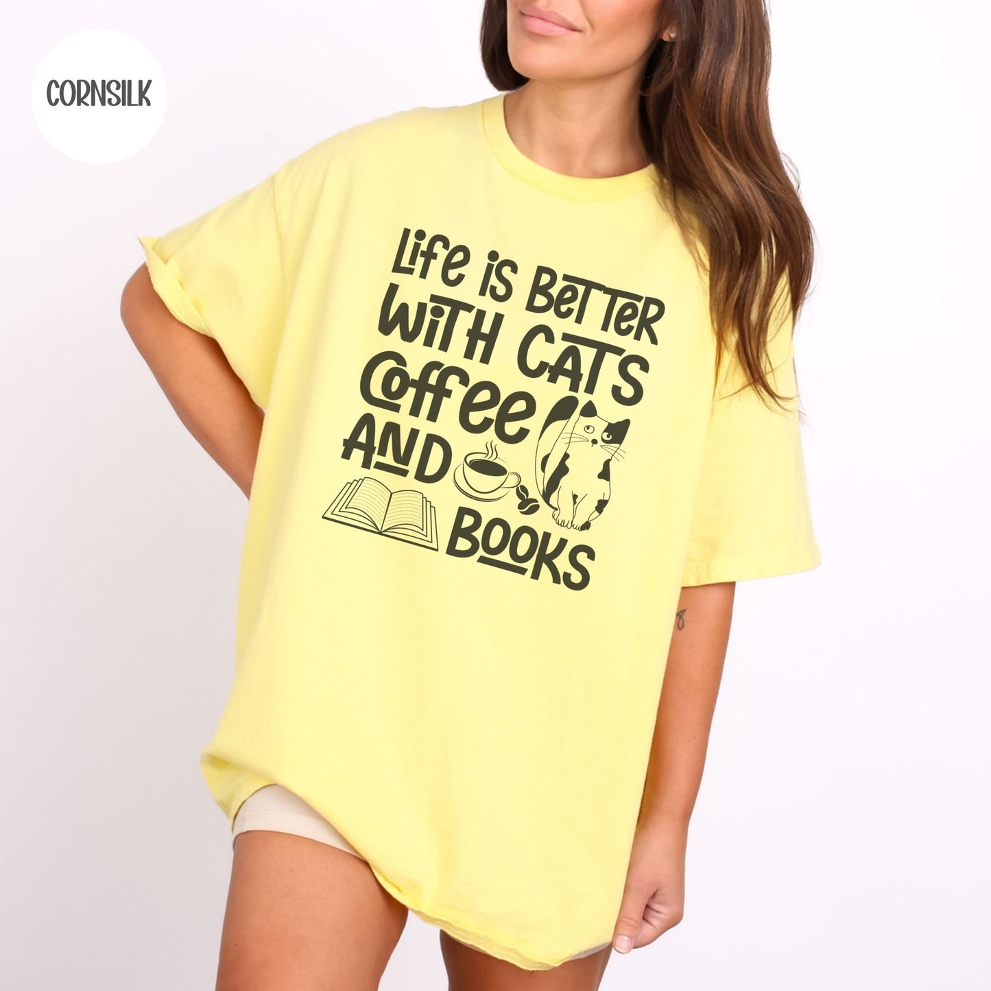 Life is Better with Cats Coffee & Books T-Shirt-Stripeypeach