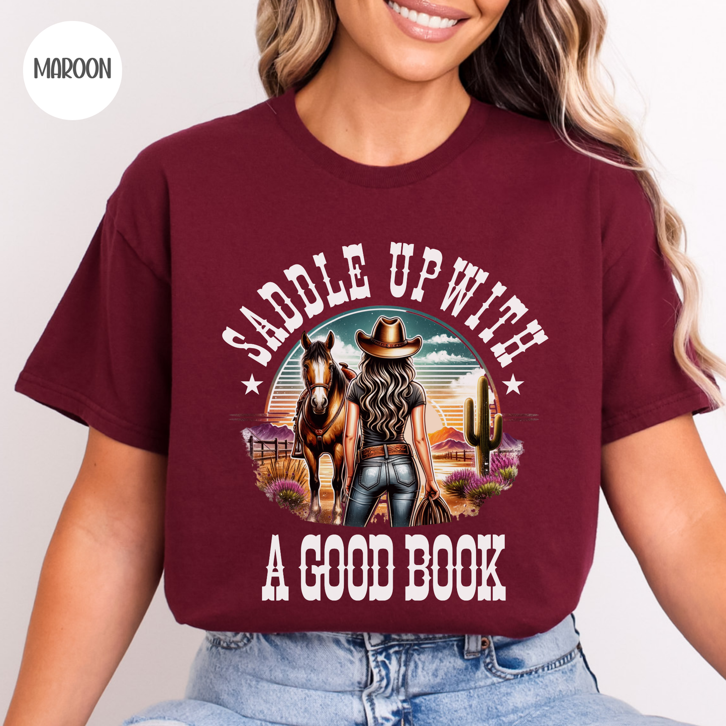 Saddle Up with a Good Book Western Design T-Shirt
