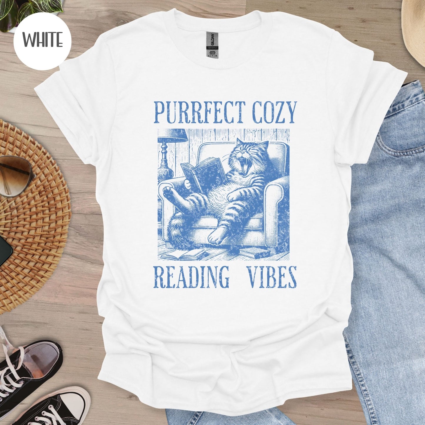 Purrfect Cozy Reading Vibes Cat T-Shirt