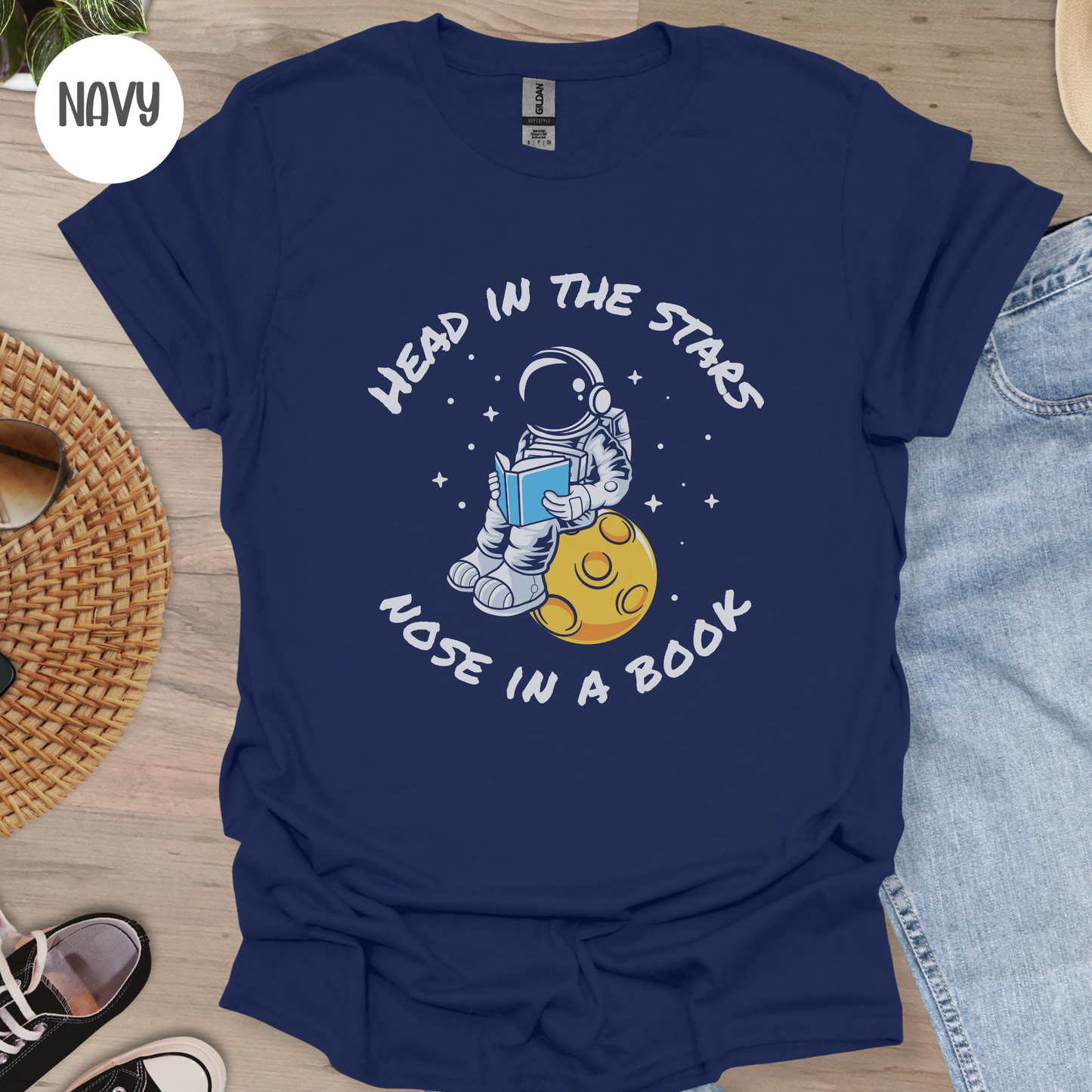 Head in the Stars Astronaut Book T-Shirt-Stripeypeach