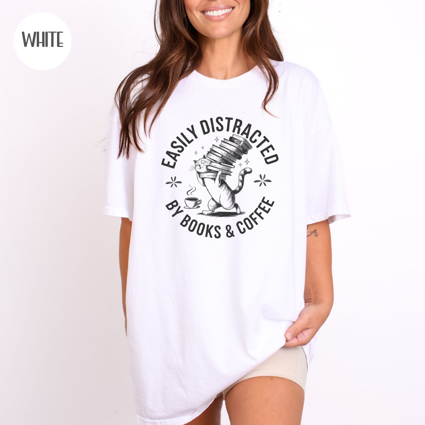 Easily Distracted by Books & Coffee T-Shirt