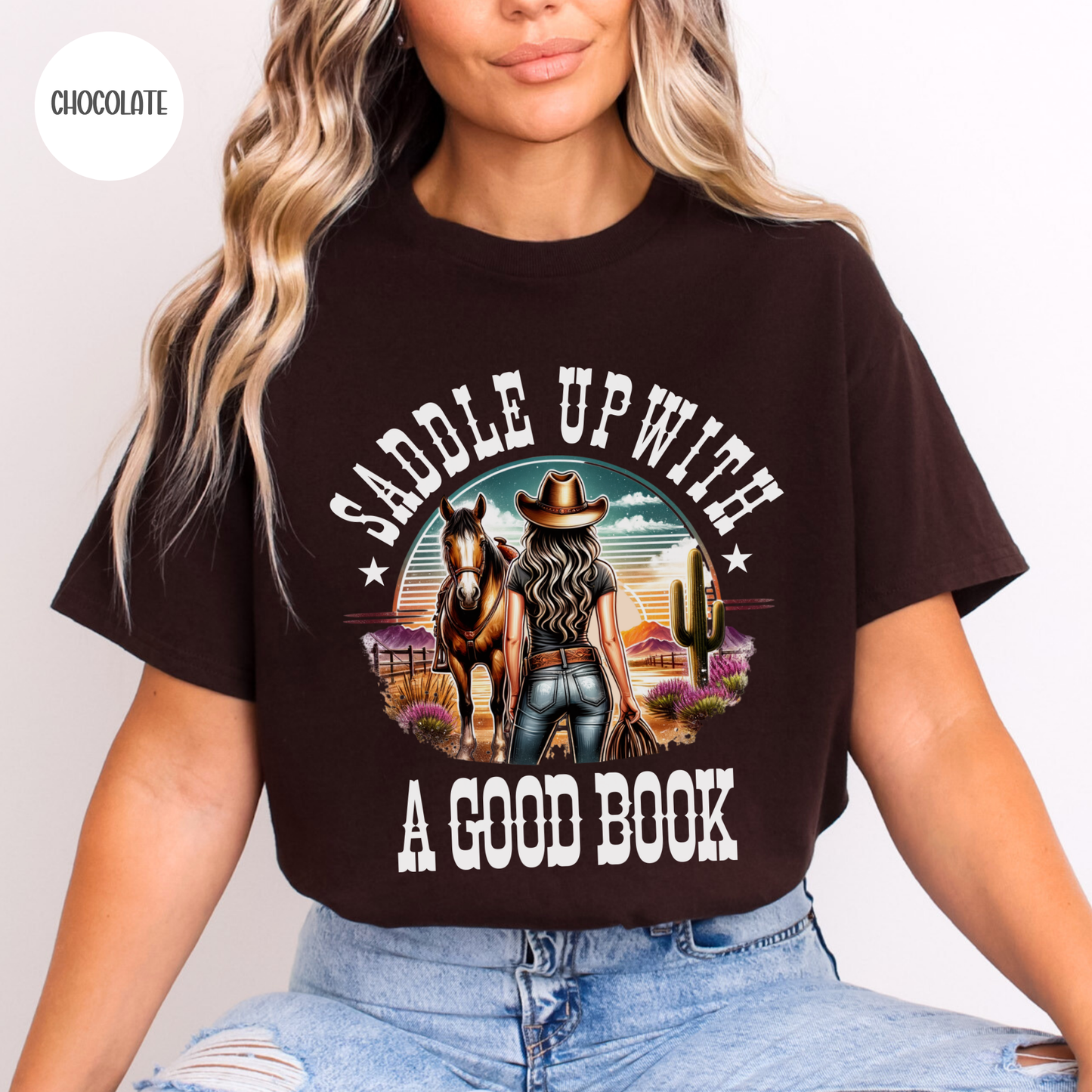 Saddle Up with a Good Book Western Design T-Shirt
