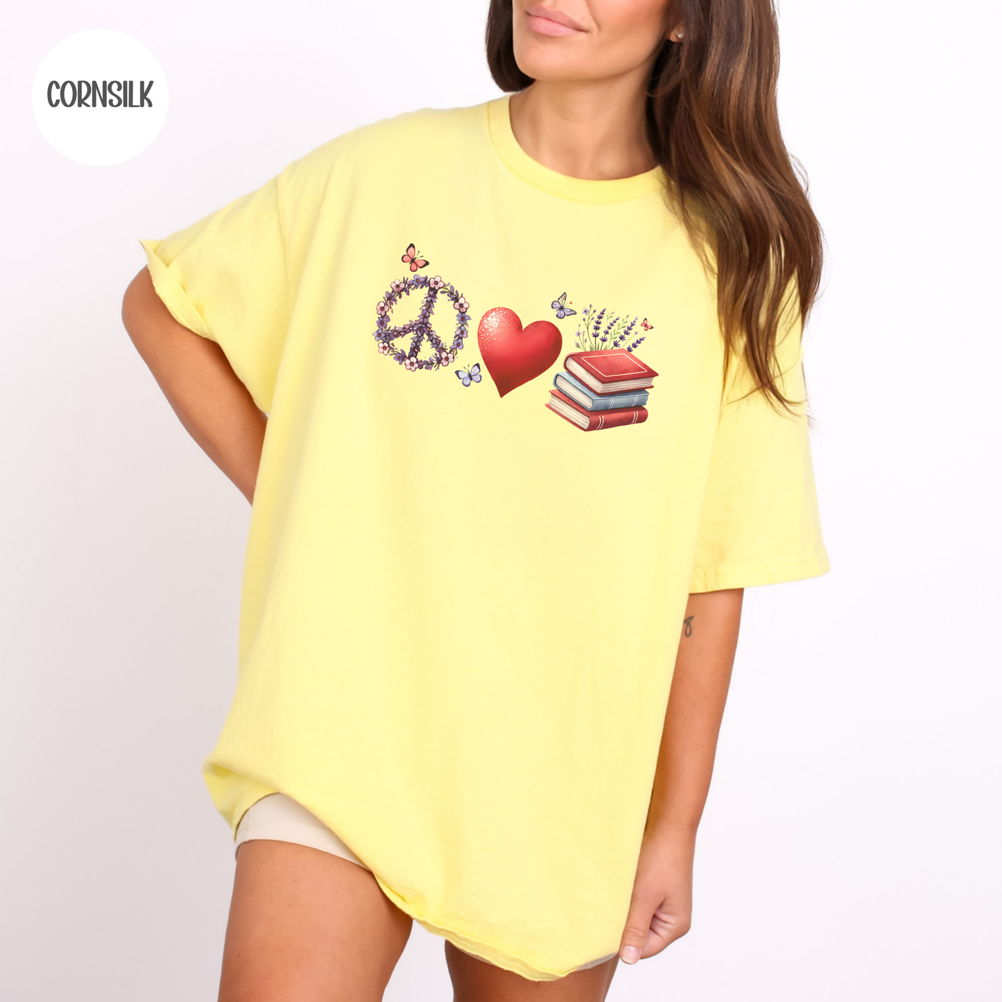 Peace Love Books T-Shirt-Stripeypeach