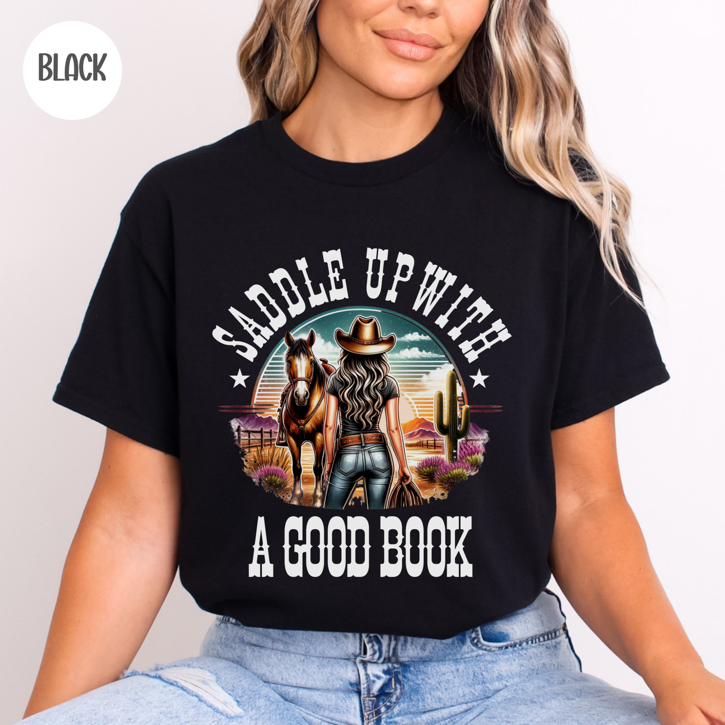 Saddle Up with a Good Book Western Design T-Shirt