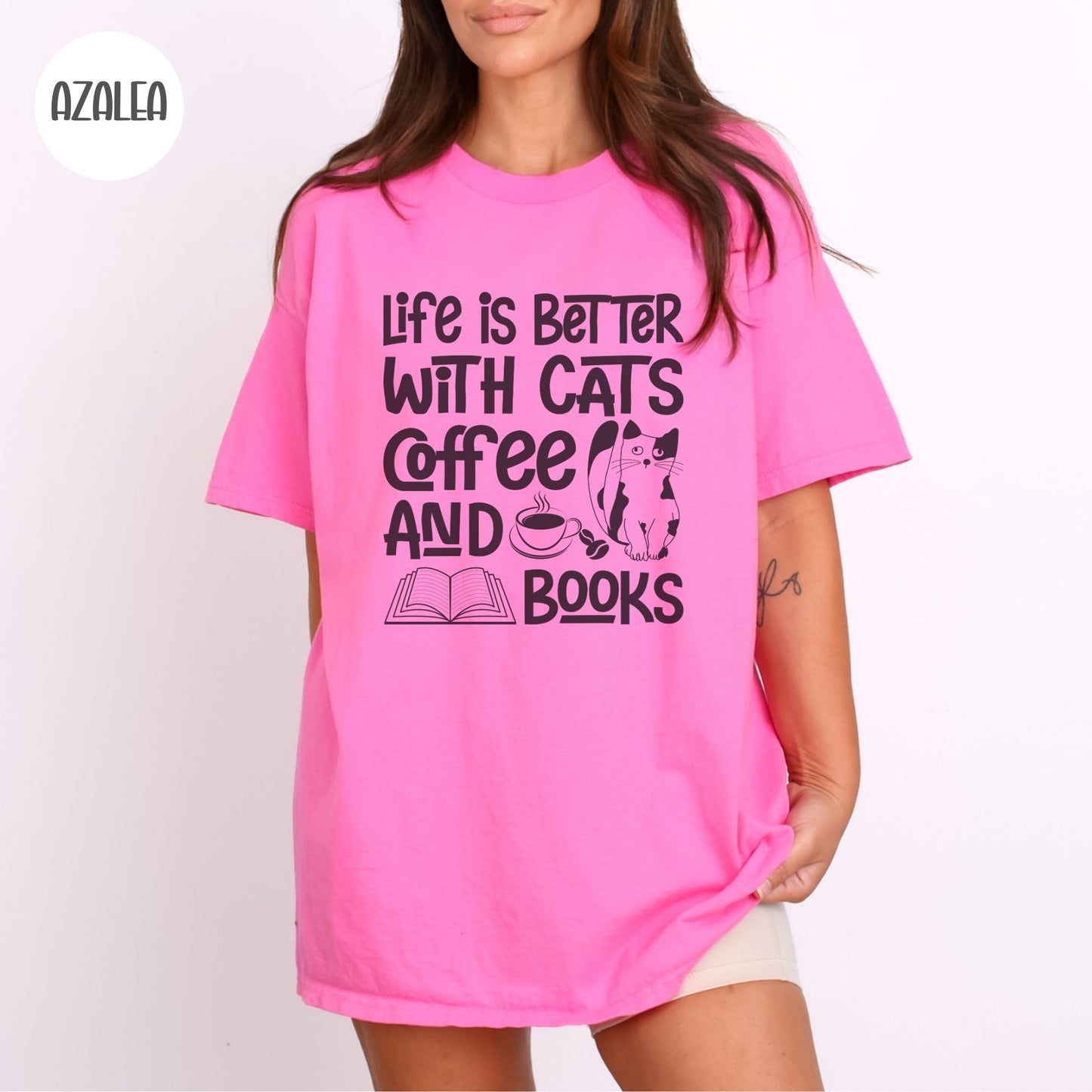Life is Better with Cats Coffee & Books T-Shirt-Stripeypeach