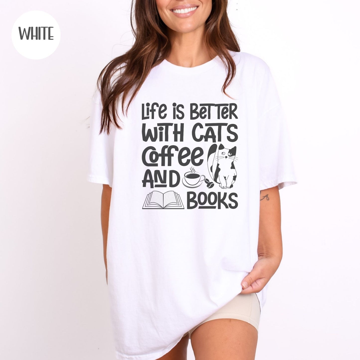 Life is Better with Cats Coffee & Books T-Shirt-Stripeypeach