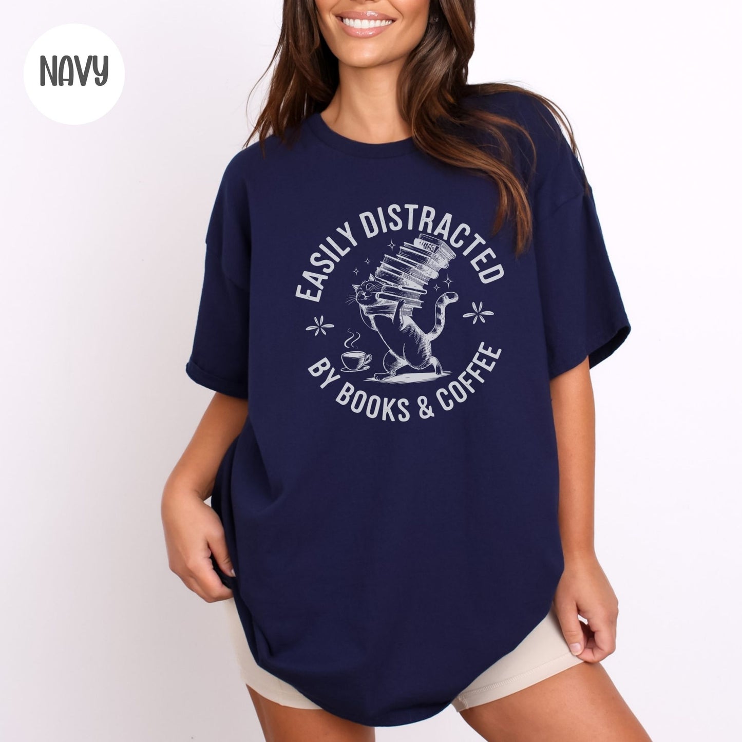 Easily Distracted by Books & Coffee T-Shirt