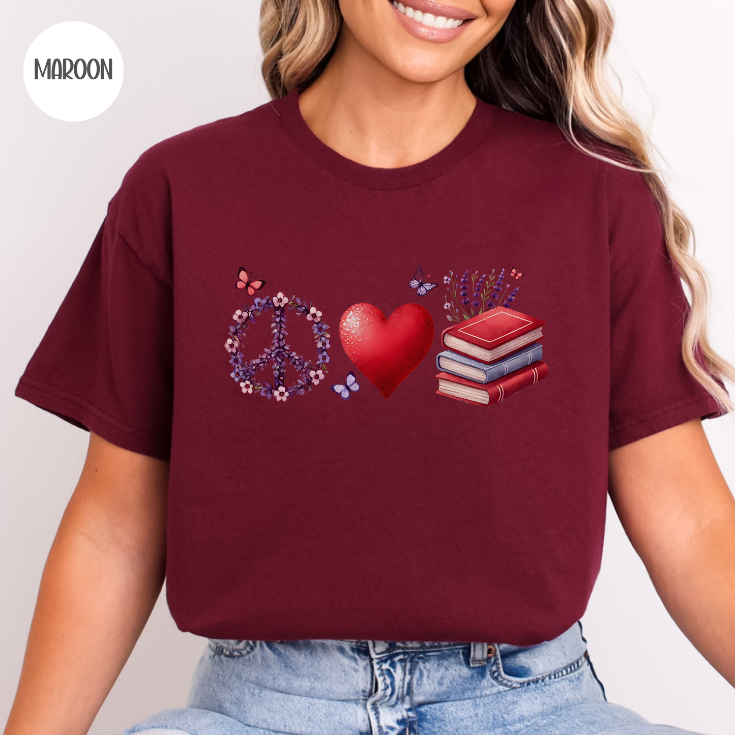 Peace Love Books T-Shirt-Stripeypeach