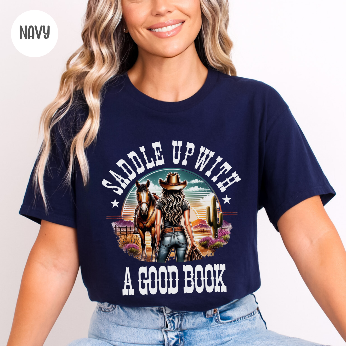 Saddle Up with a Good Book Western Design T-Shirt