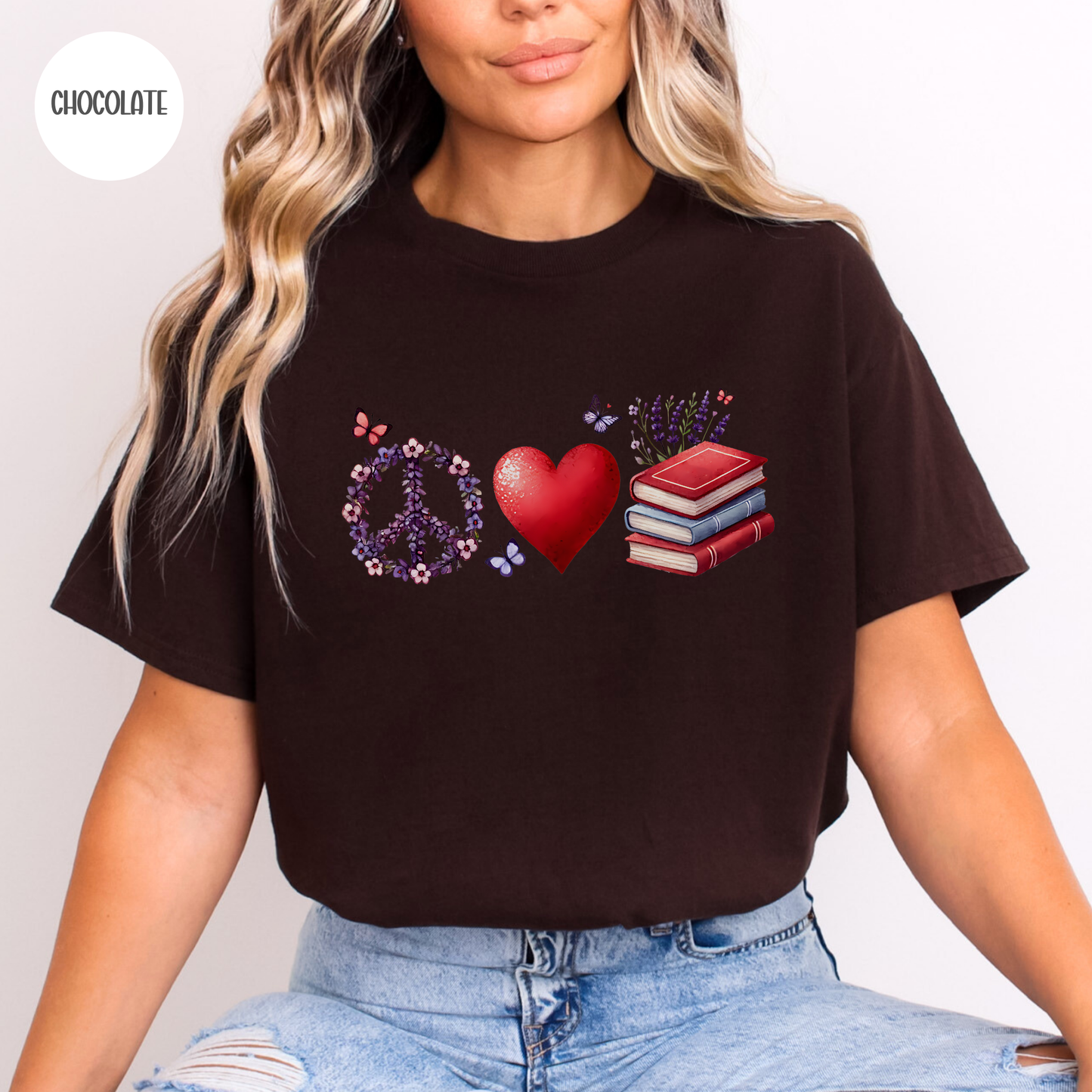 Peace Love Books T-Shirt-Stripeypeach