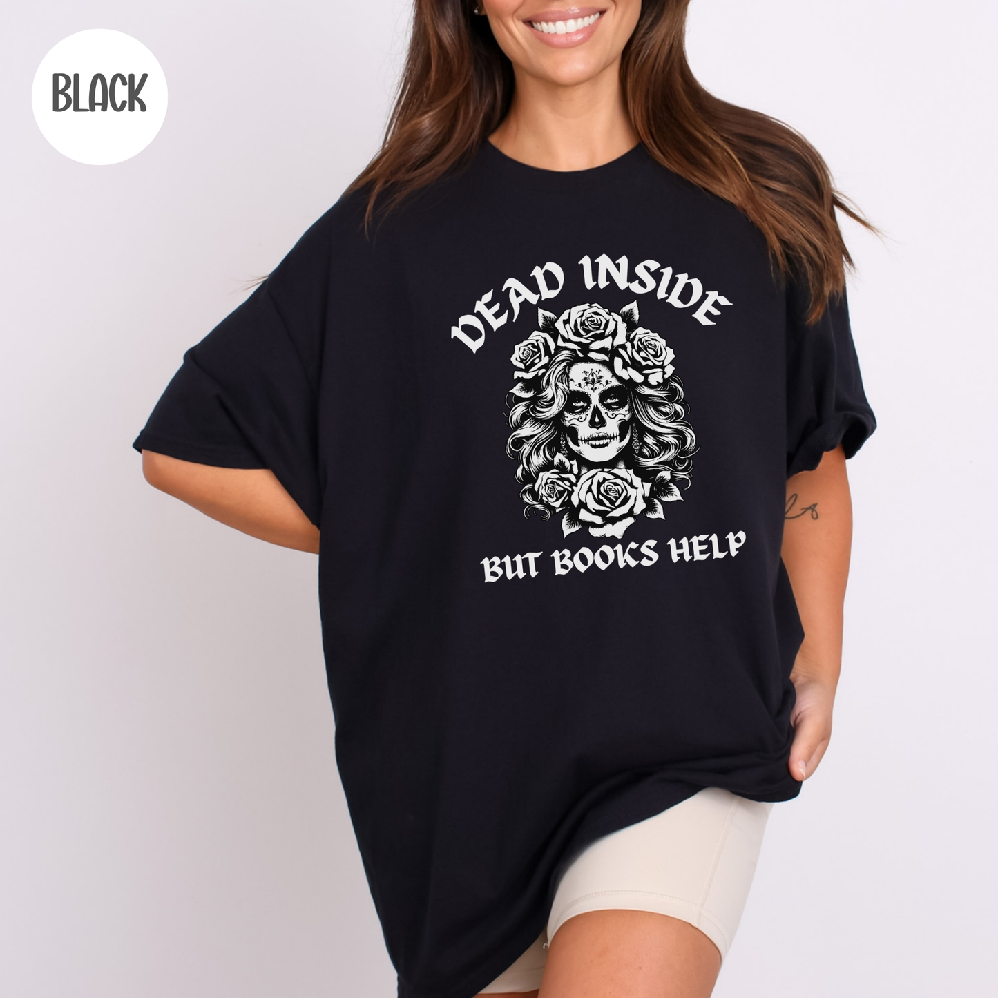 Dead Inside but Books Help T-Shirt-Stripeypeach
