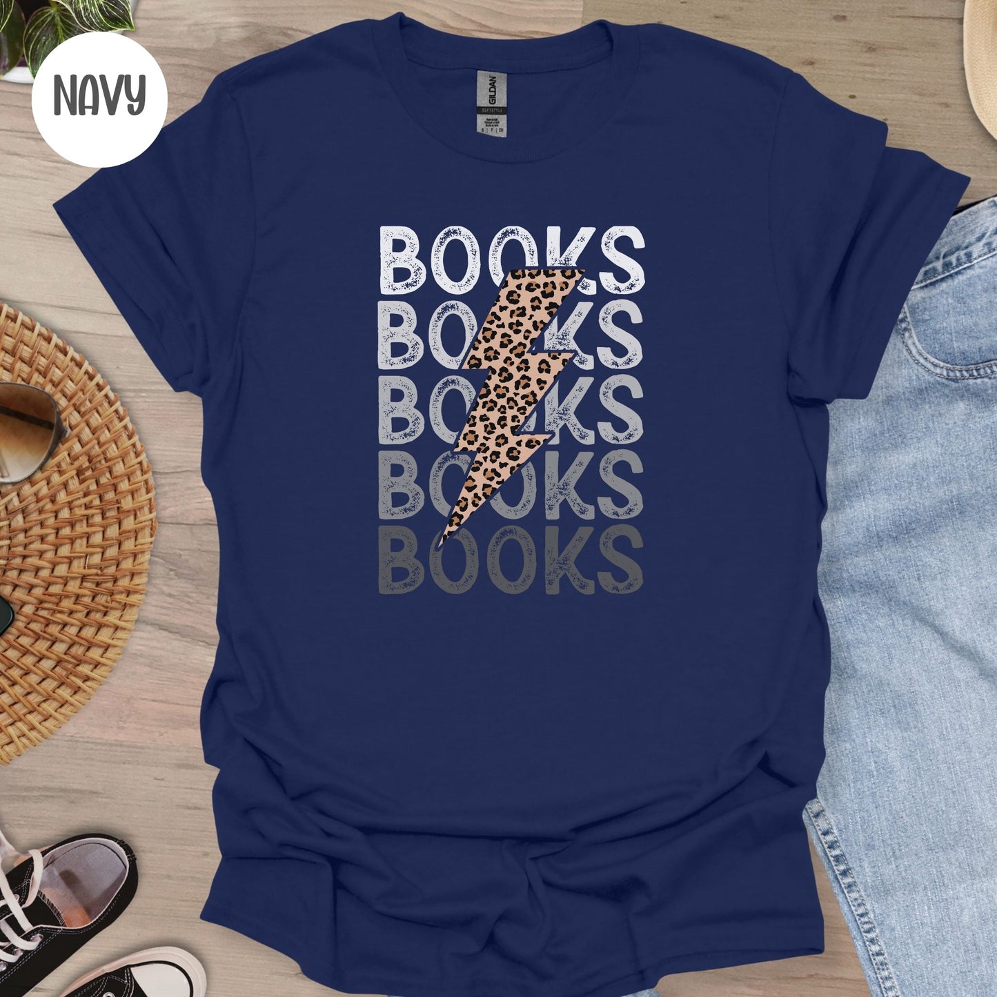 Books Leopard Lightning Bolt T-Shirt