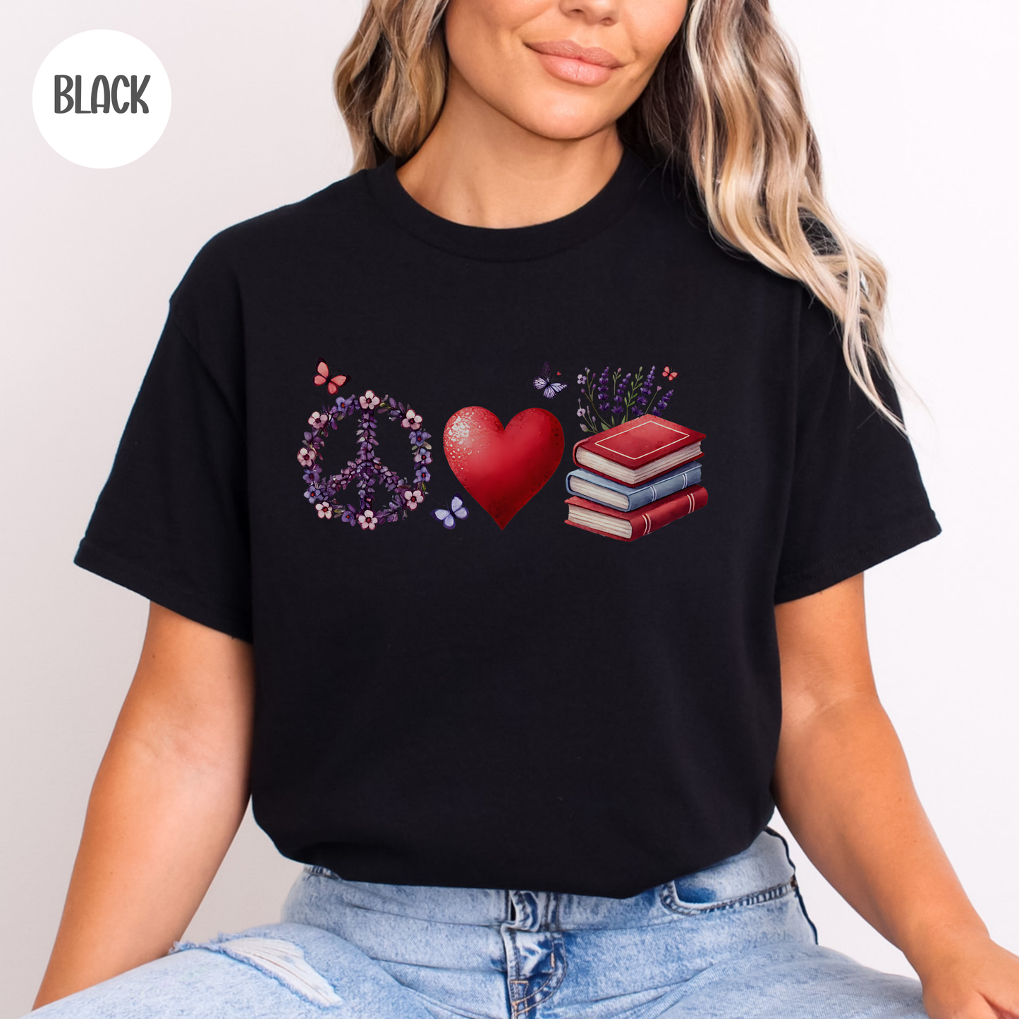 Peace Love Books T-Shirt-Stripeypeach