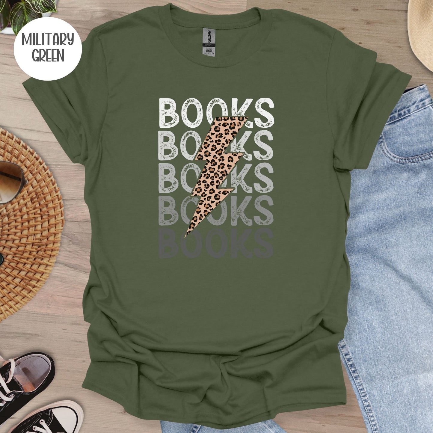 Books Leopard Lightning Bolt T-Shirt