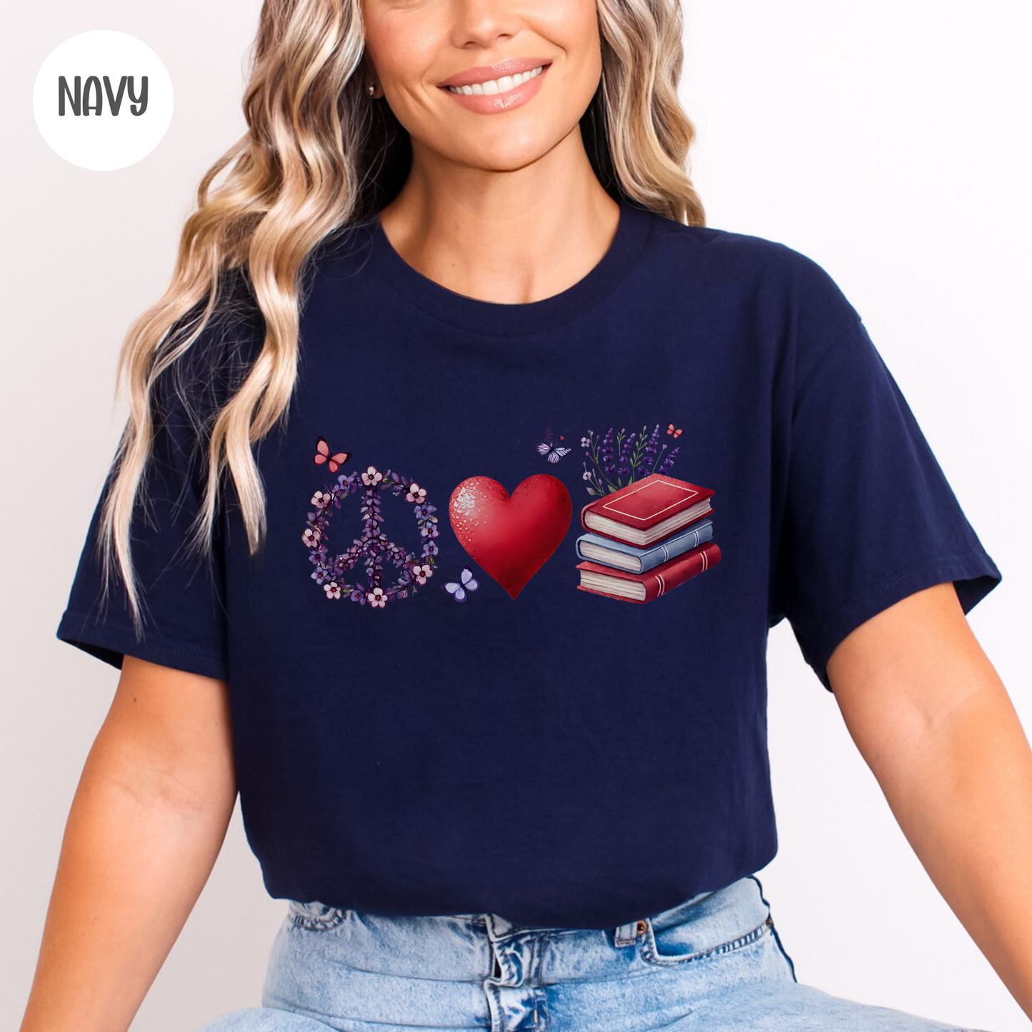Peace Love Books T-Shirt-Stripeypeach