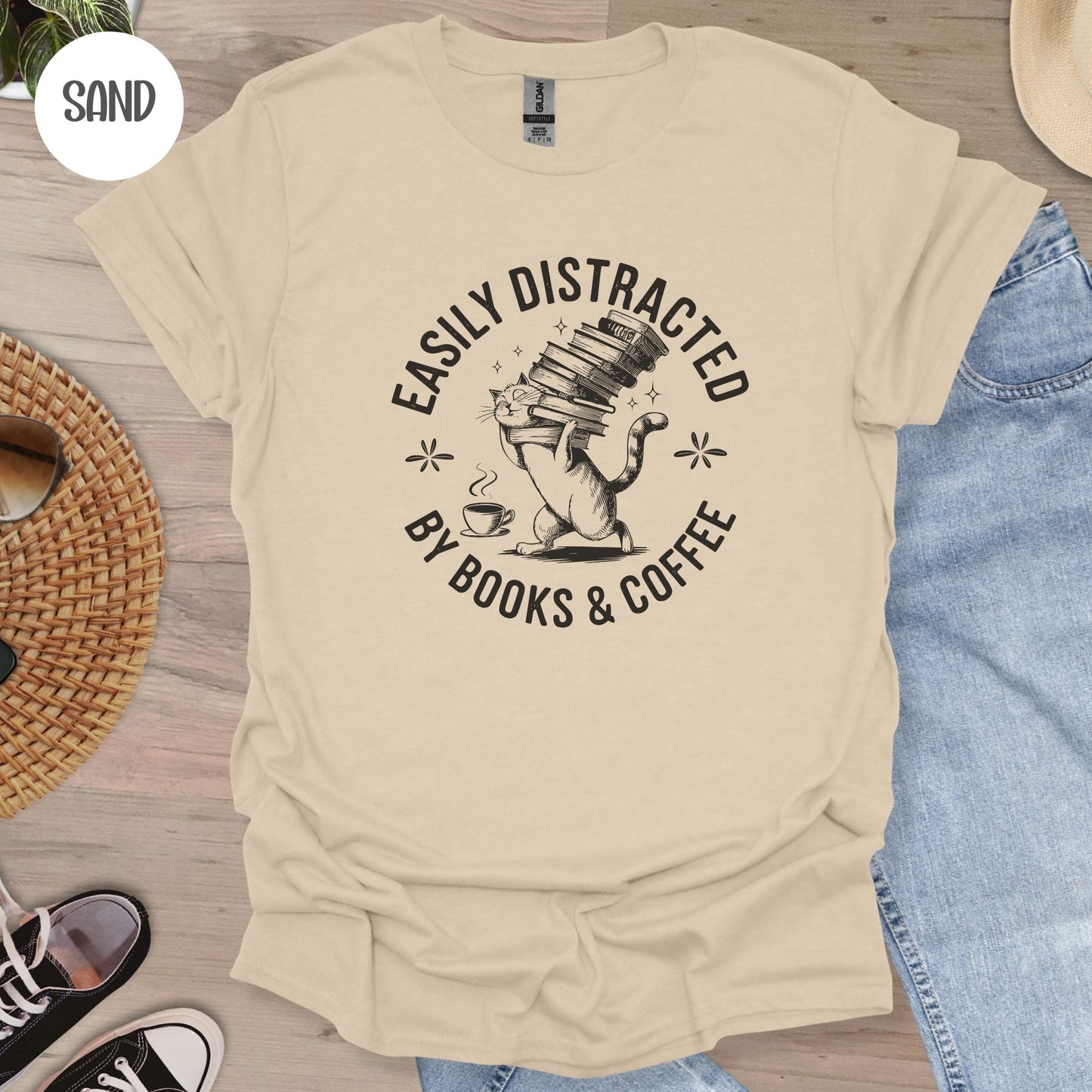Easily Distracted by Books & Coffee T-Shirt