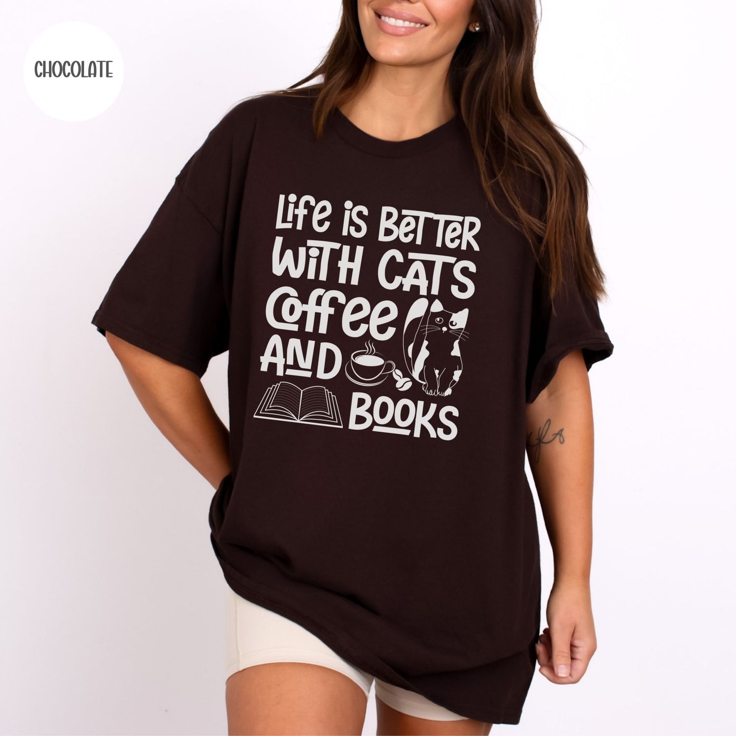 Life is Better with Cats Coffee & Books T-Shirt-Stripeypeach