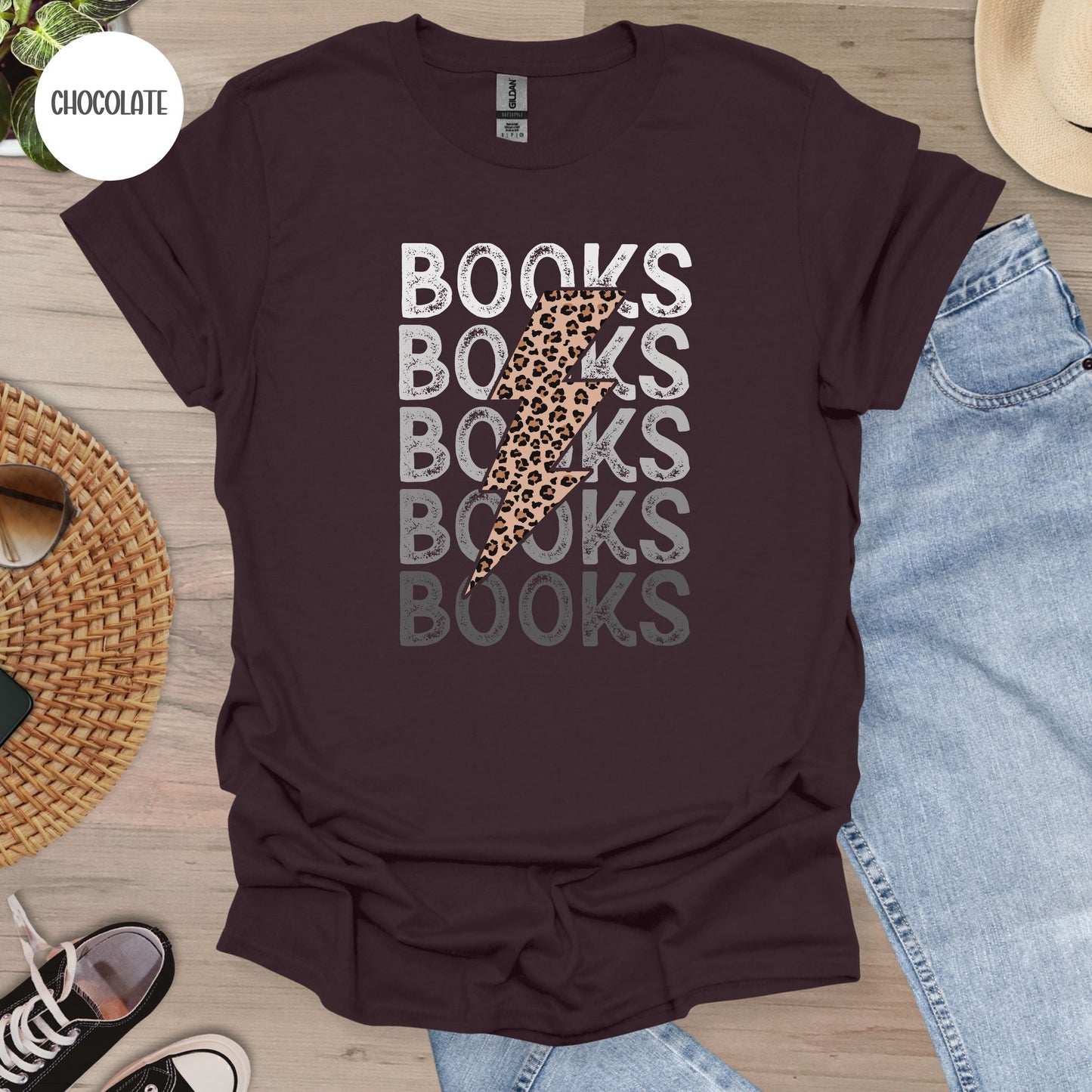 Books Leopard Lightning Bolt T-Shirt