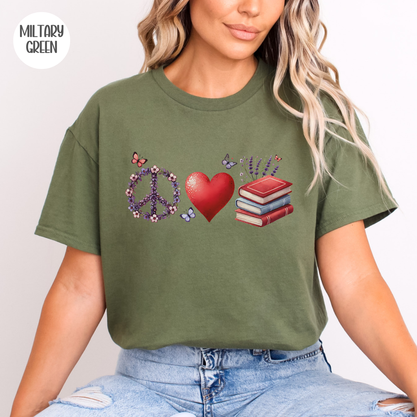 Peace Love Books T-Shirt-Stripeypeach