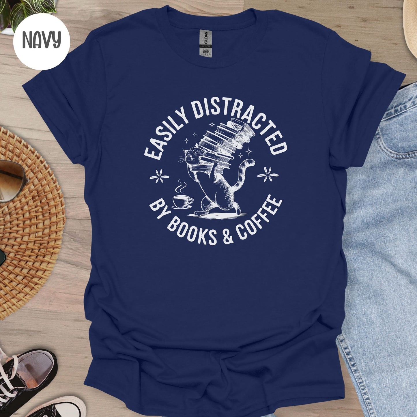 Easily Distracted by Books & Coffee T-Shirt