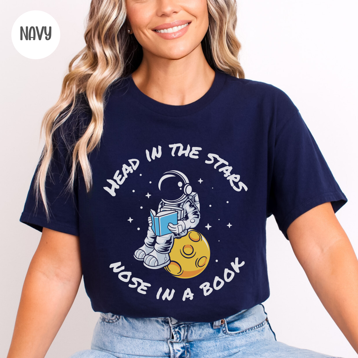 Head in the Stars Astronaut Book T-Shirt-Stripeypeach