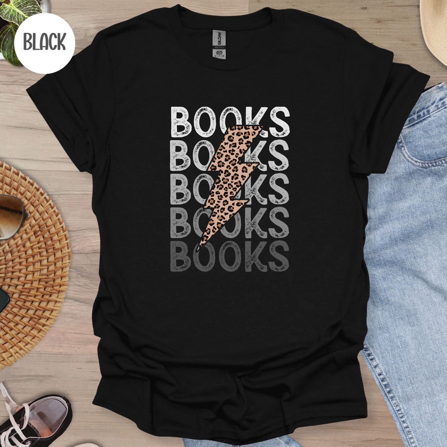 Books Leopard Lightning Bolt T-Shirt