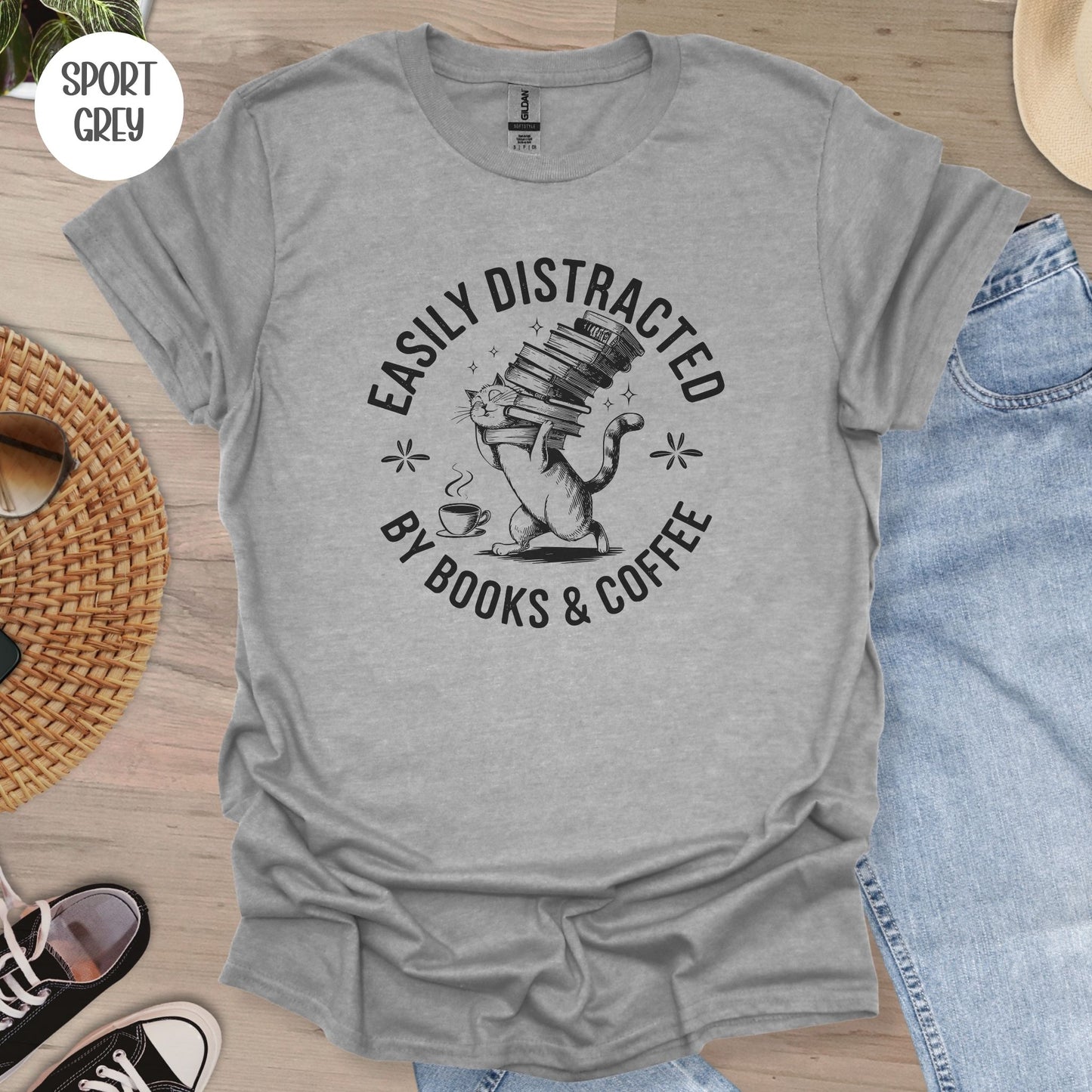 Easily Distracted by Books & Coffee T-Shirt