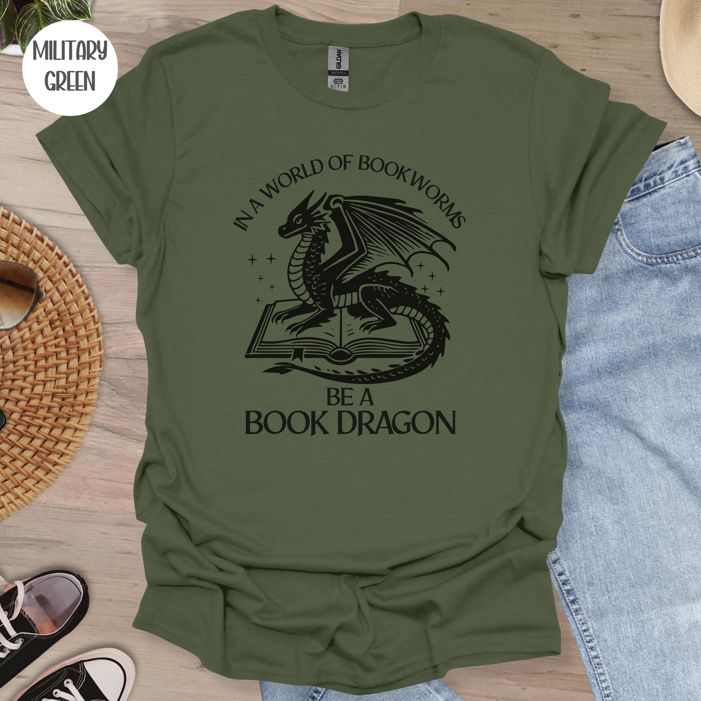 In a World of Bookworms be a Book Dragon T-Shirt