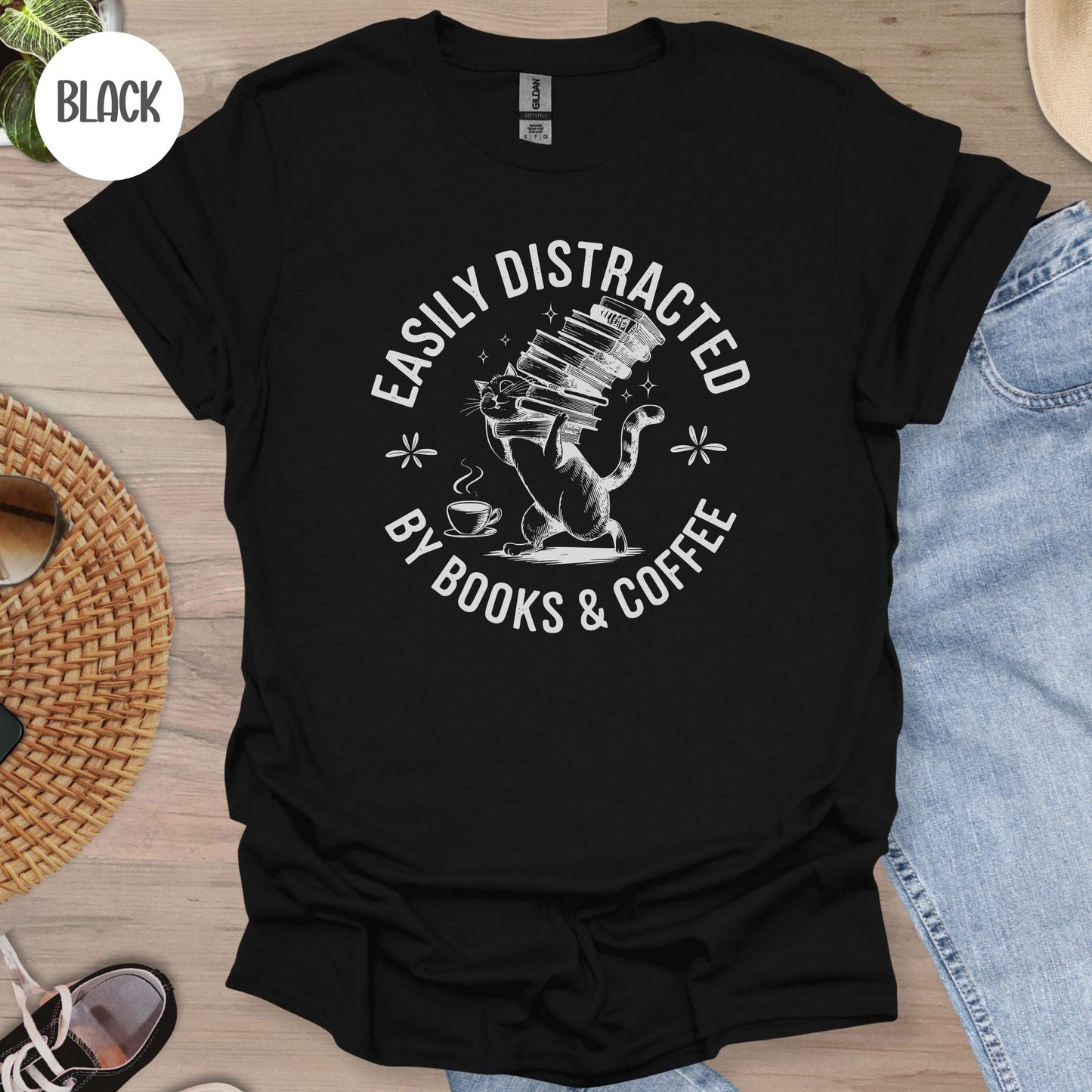 Easily Distracted by Books & Coffee T-Shirt