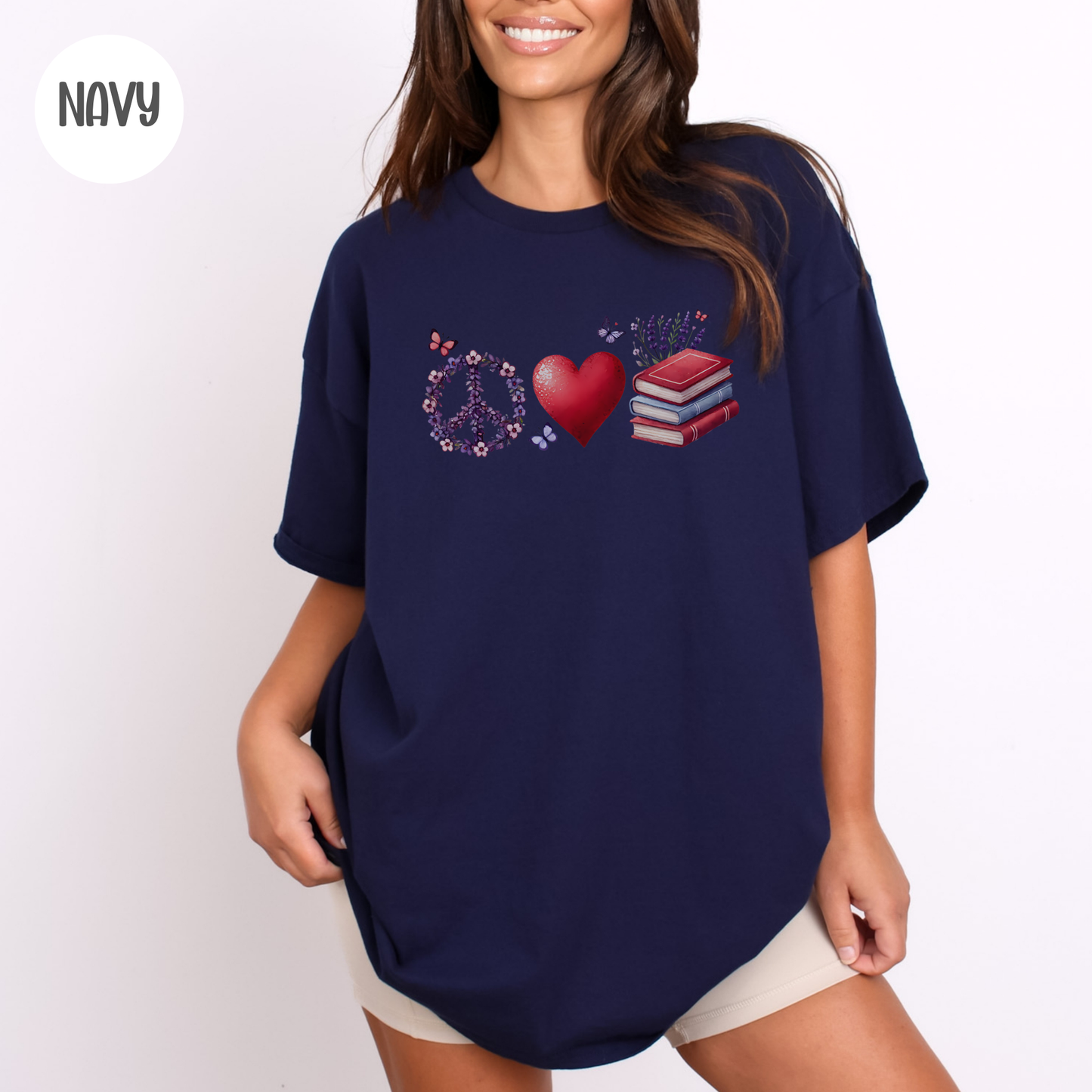 Peace Love Books T-Shirt-Stripeypeach