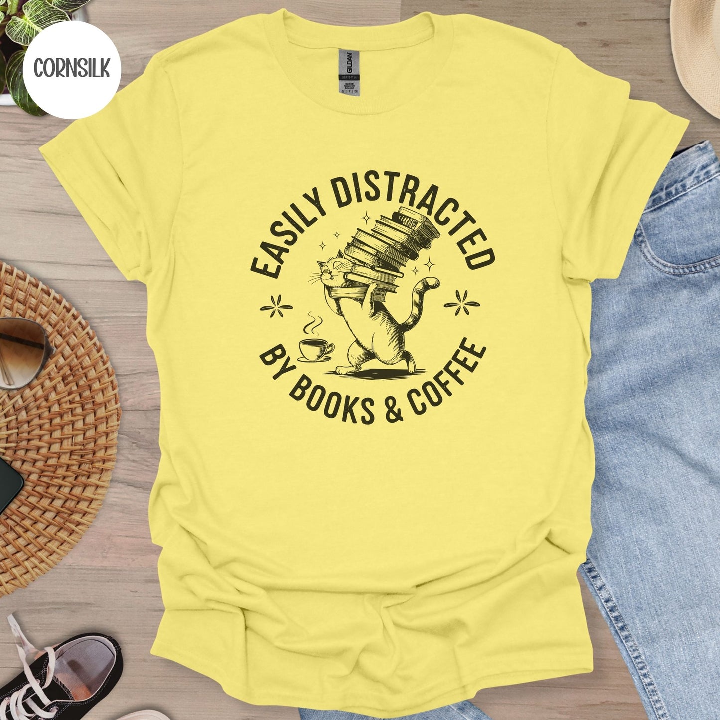 Easily Distracted by Books & Coffee T-Shirt