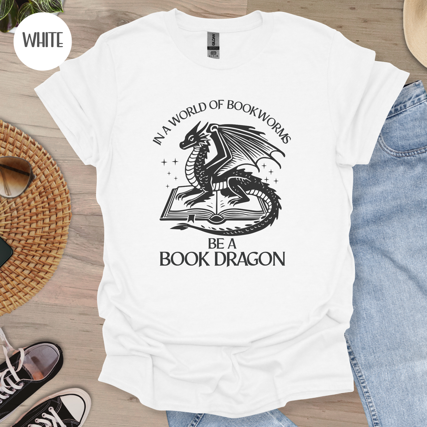 In a World of Bookworms be a Book Dragon T-Shirt