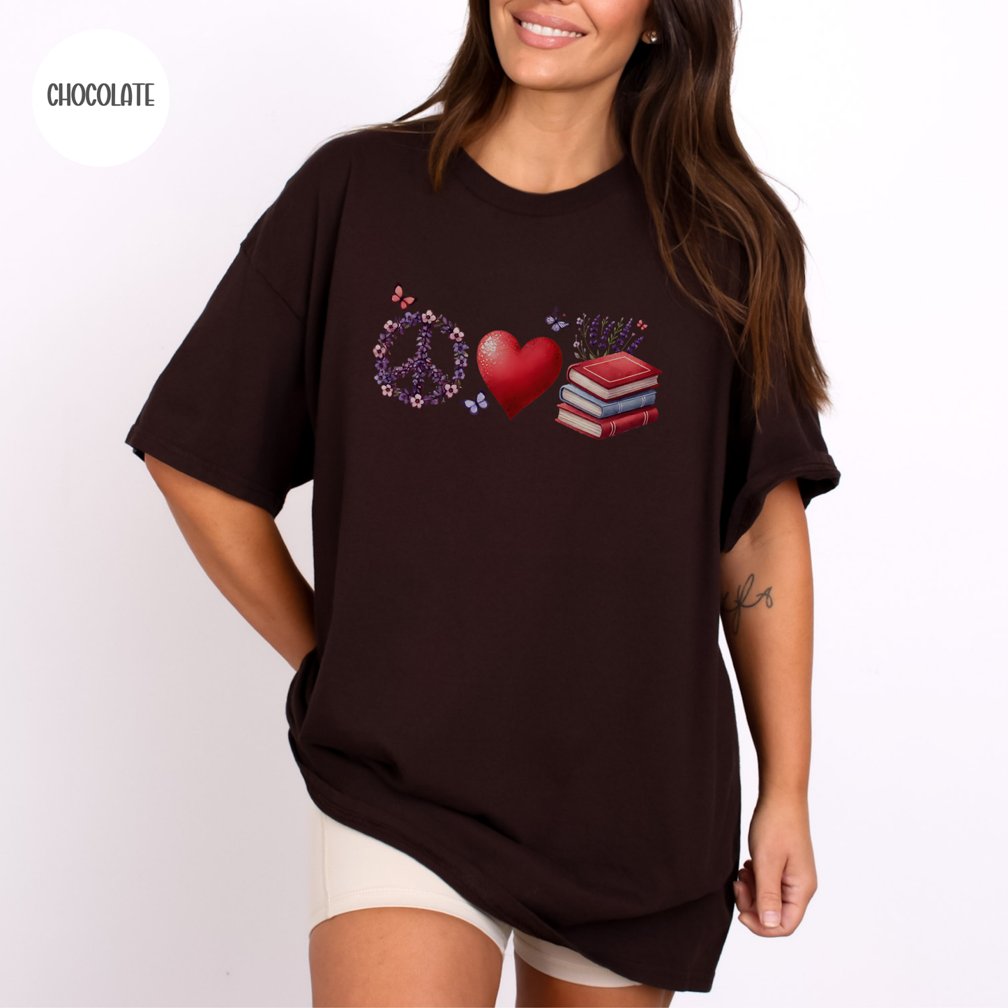 Peace Love Books T-Shirt-Stripeypeach