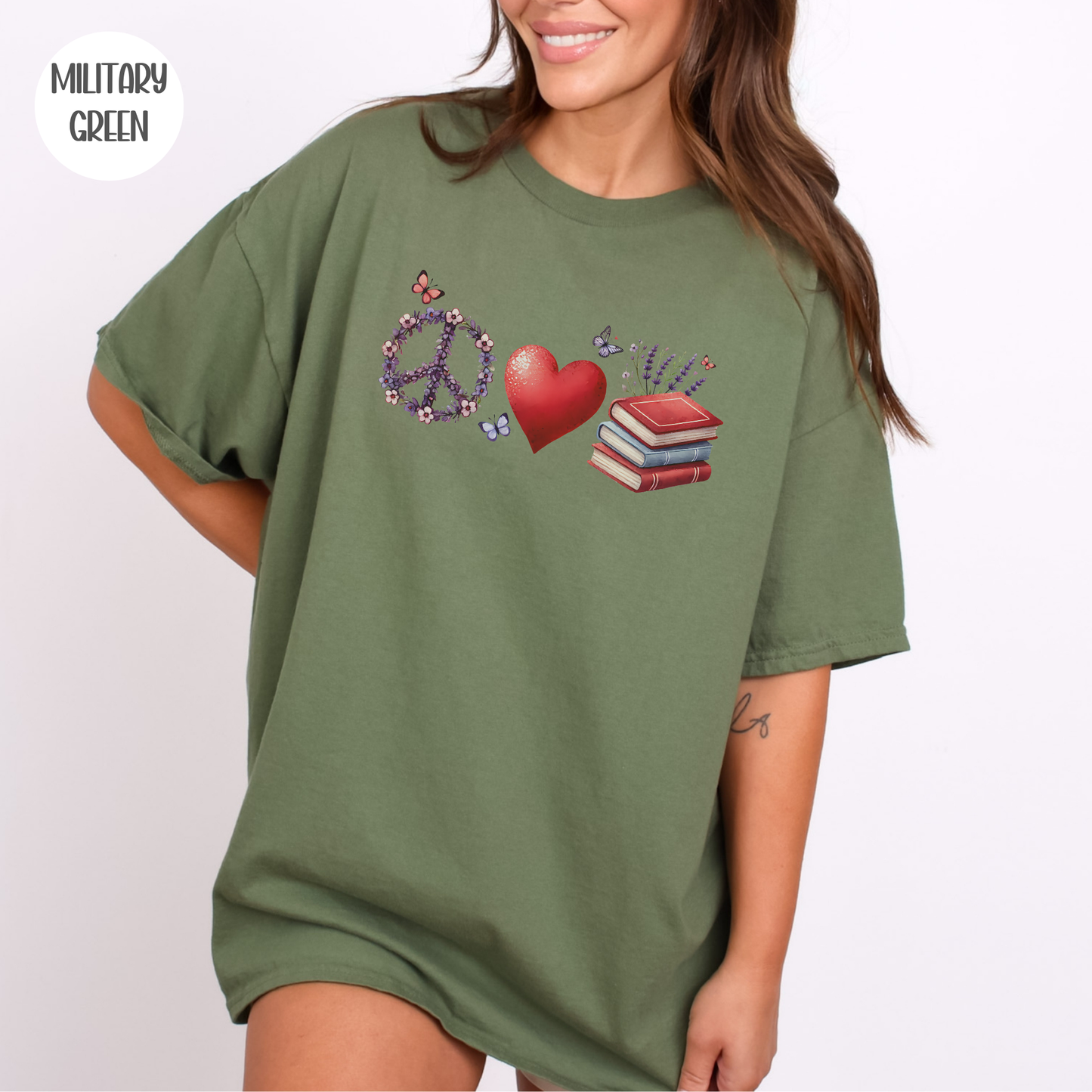 Peace Love Books T-Shirt-Stripeypeach