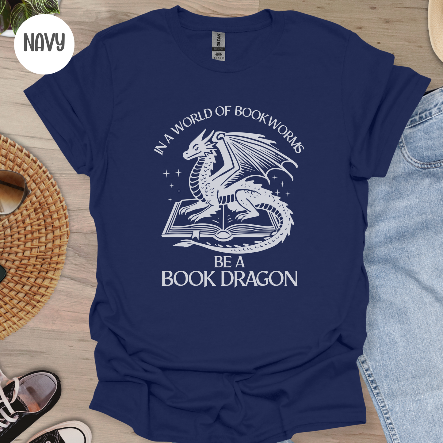 In a World of Bookworms be a Book Dragon T-Shirt