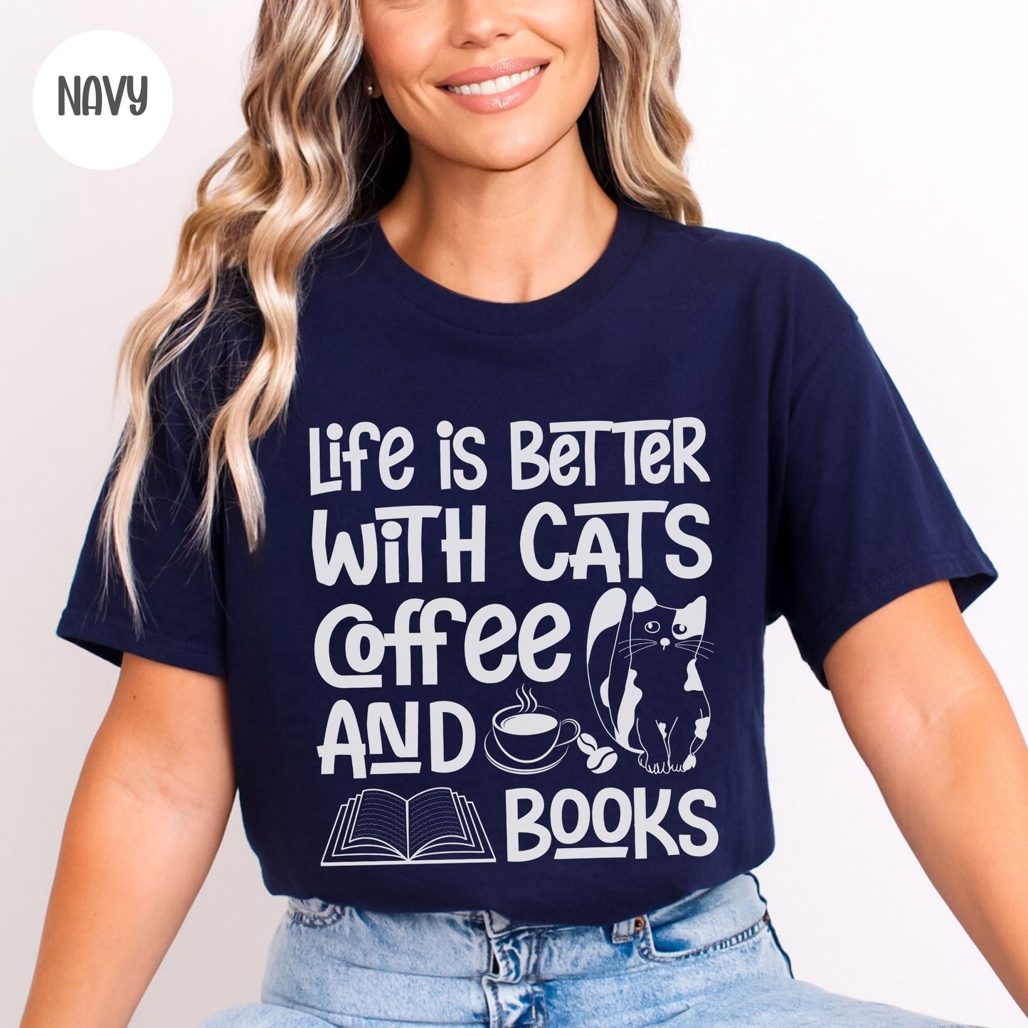 Life is Better with Cats Coffee & Books T-Shirt-Stripeypeach