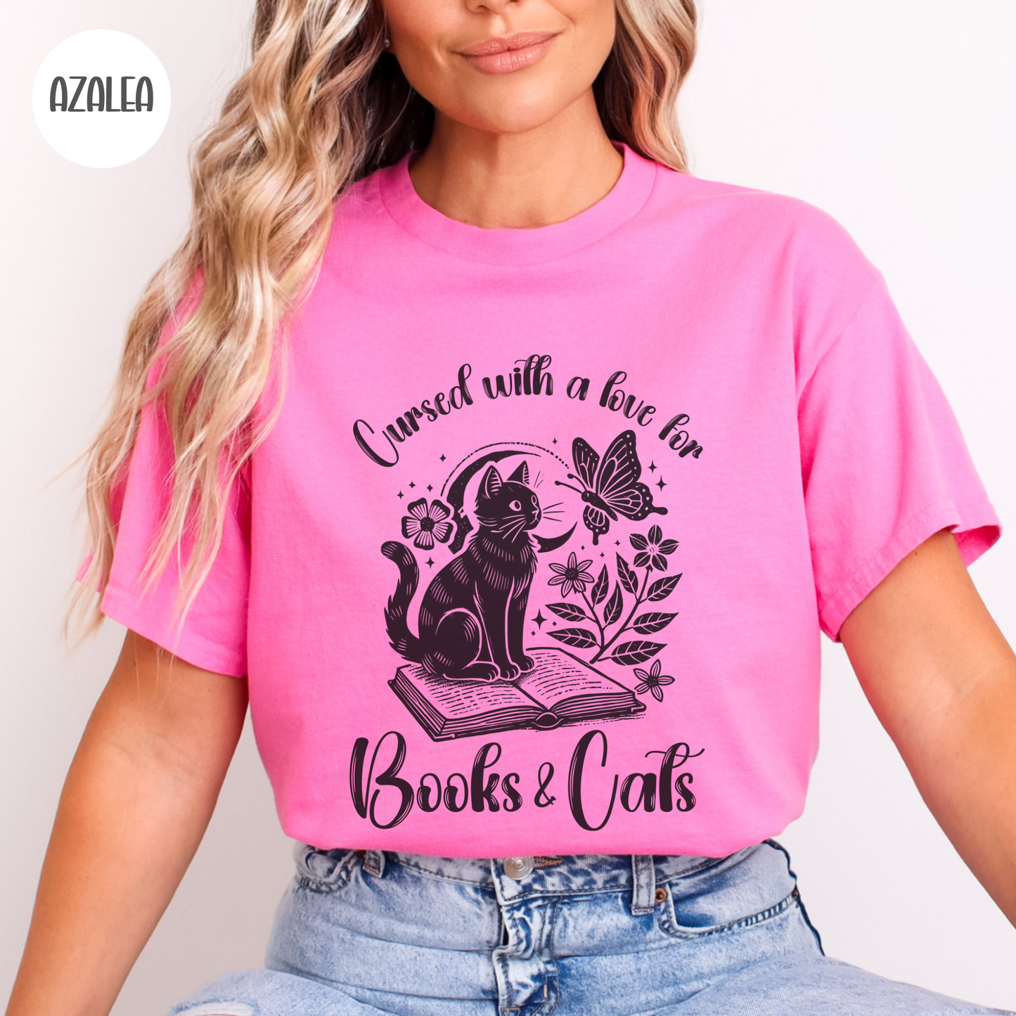 Cursed with a Love for Books & Cats T-Shirt-Stripeypeach
