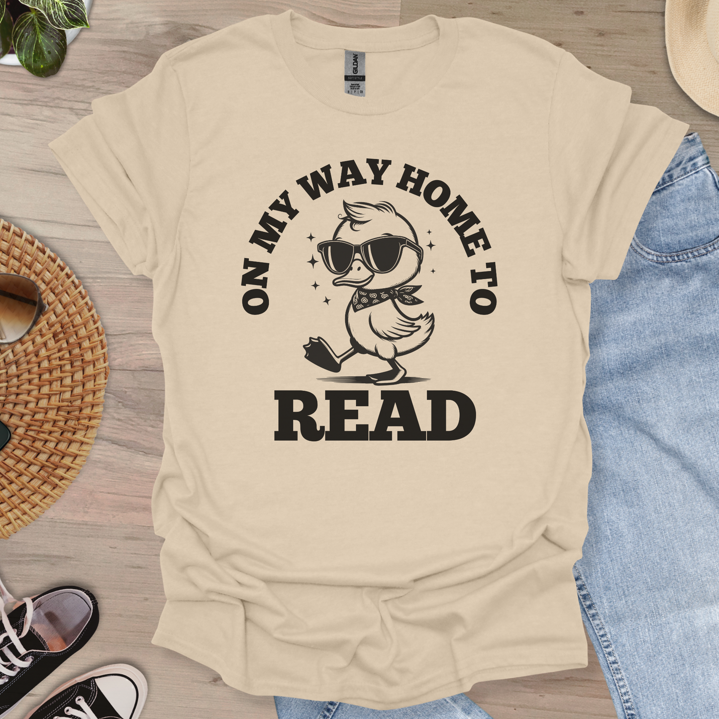 On my Way Home to Read Cool Duck T-Shirt-Stripeypeach