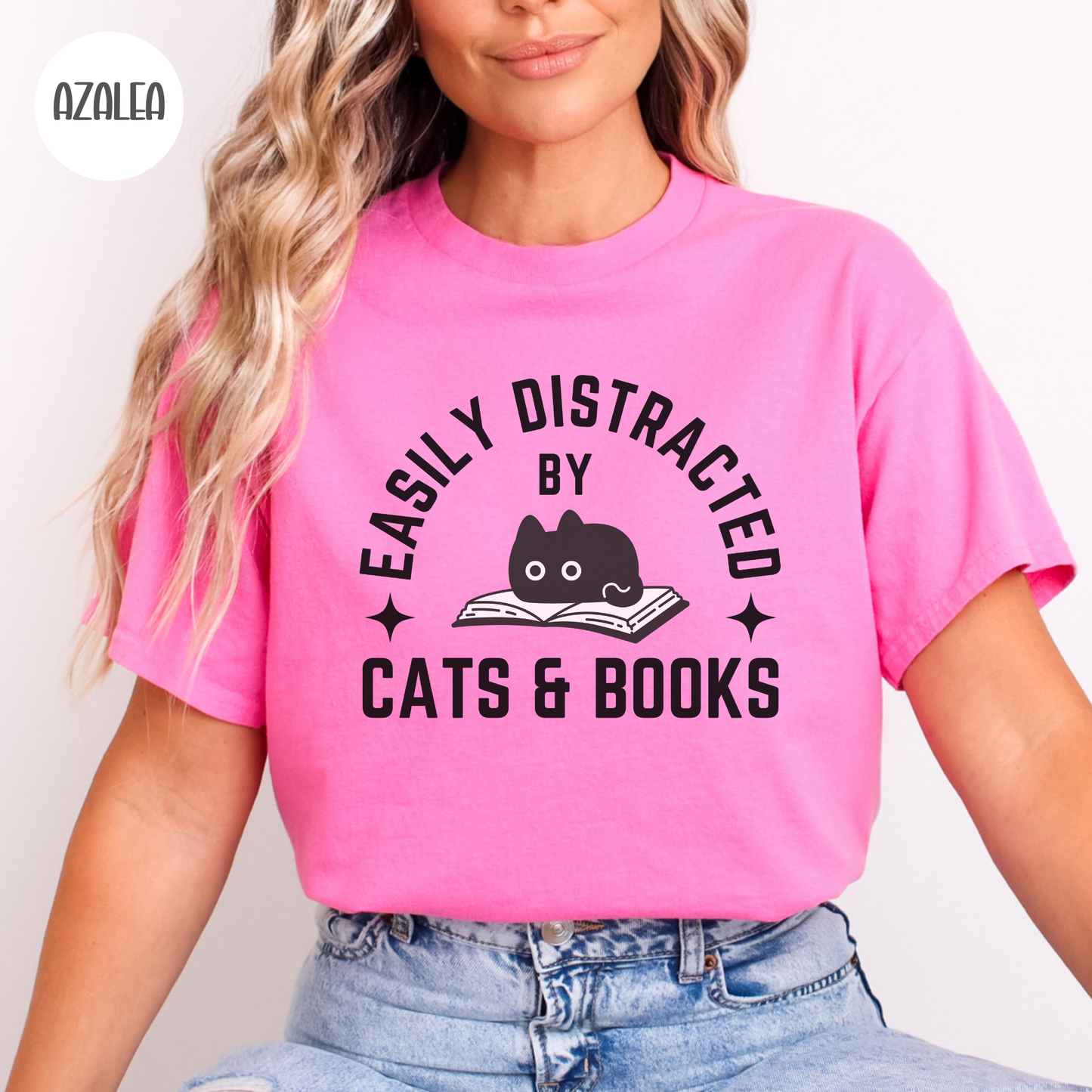Easily Distracted by Cats & Books T-Shirt-Stripeypeach