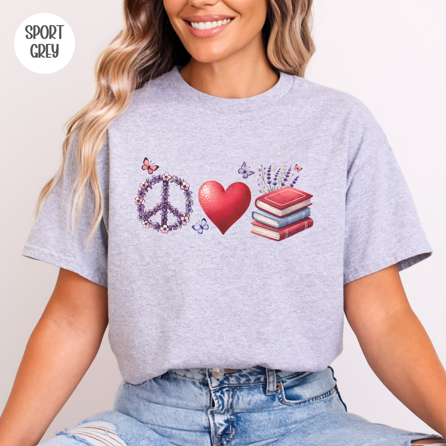 Peace Love Books T-Shirt-Stripeypeach