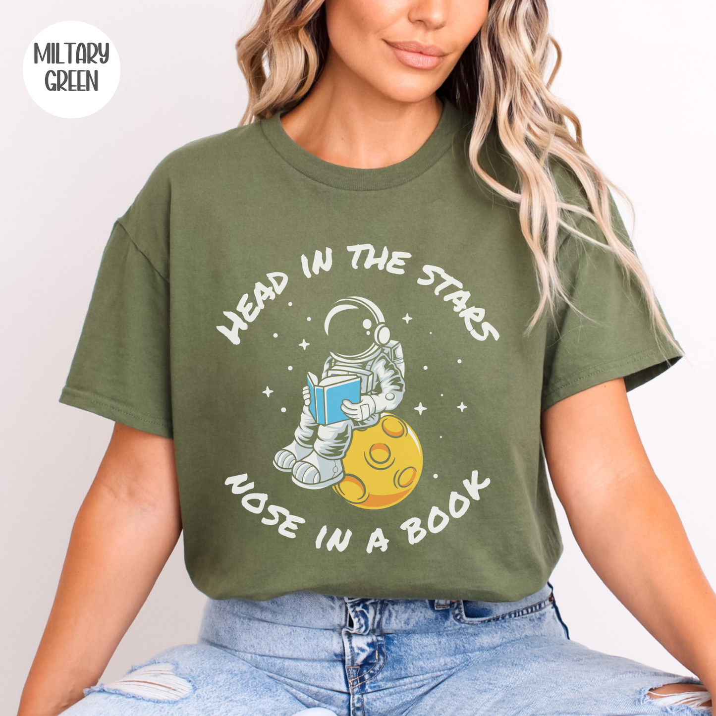 Head in the Stars Astronaut Book T-Shirt-Stripeypeach