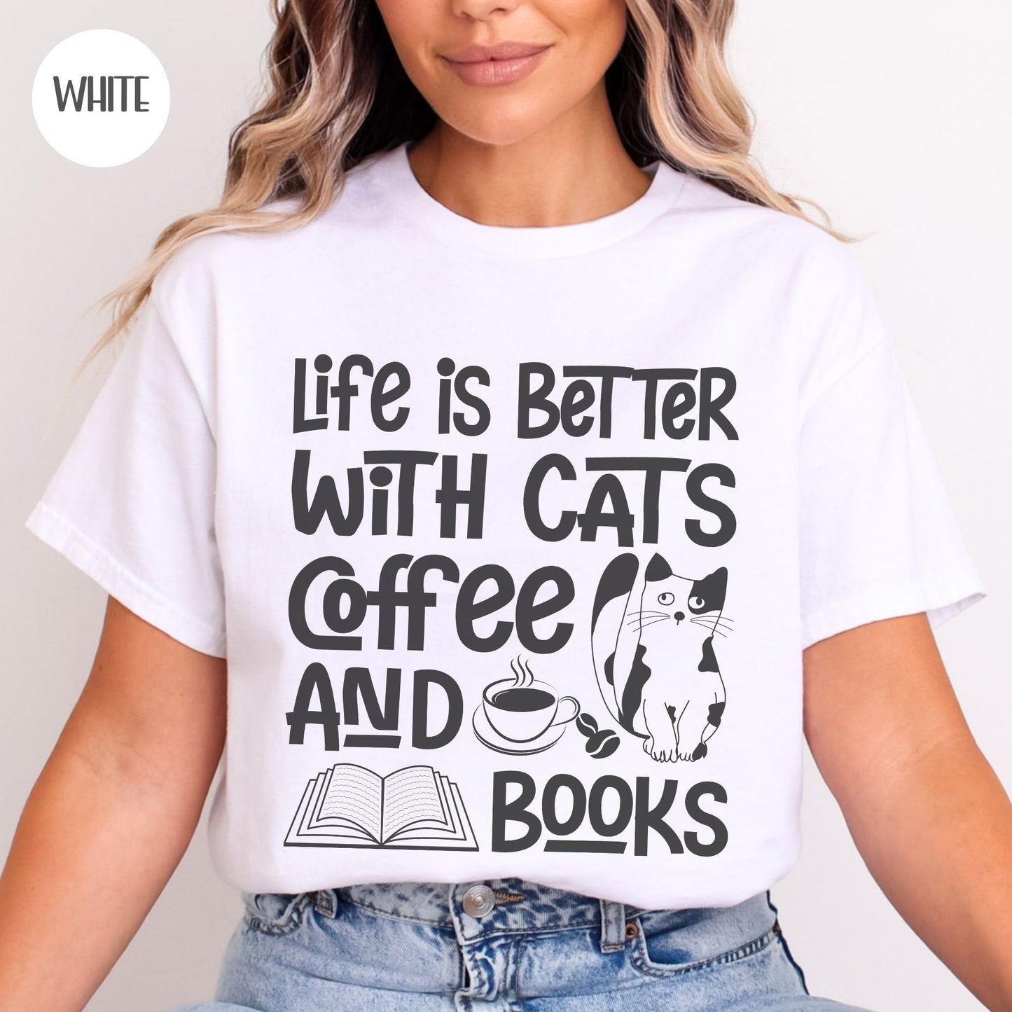 Life is Better with Cats Coffee & Books T-Shirt-Stripeypeach