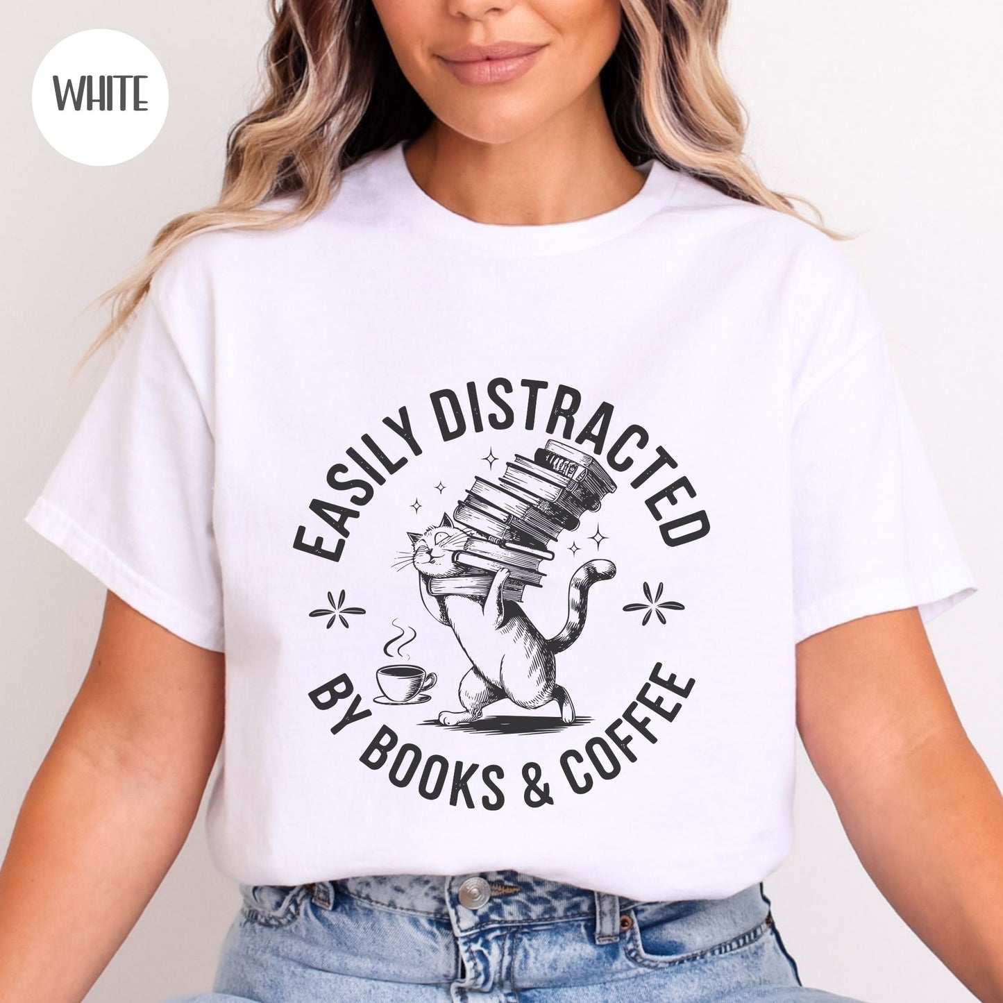 Easily Distracted by Books & Coffee T-Shirt