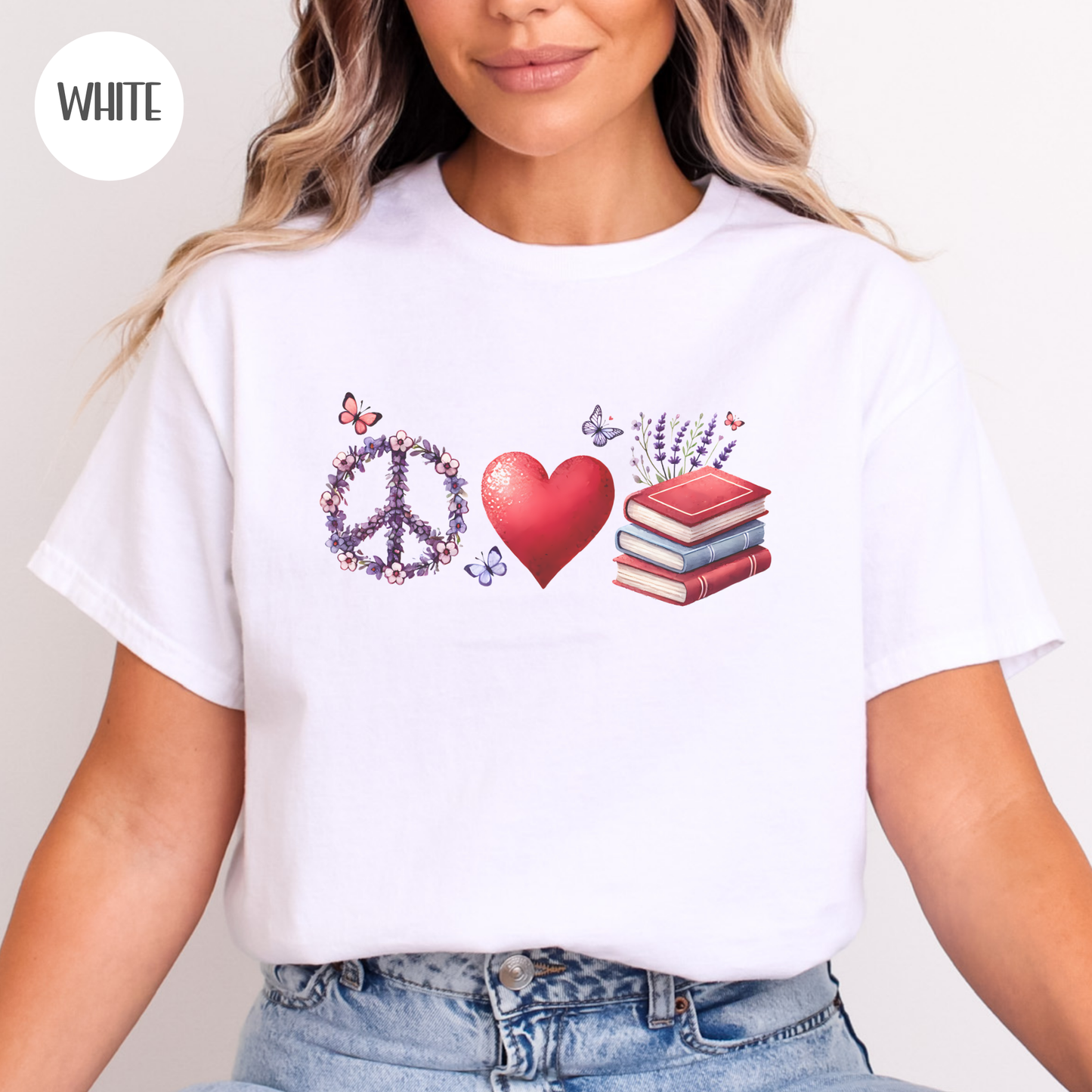 Peace Love Books T-Shirt-Stripeypeach